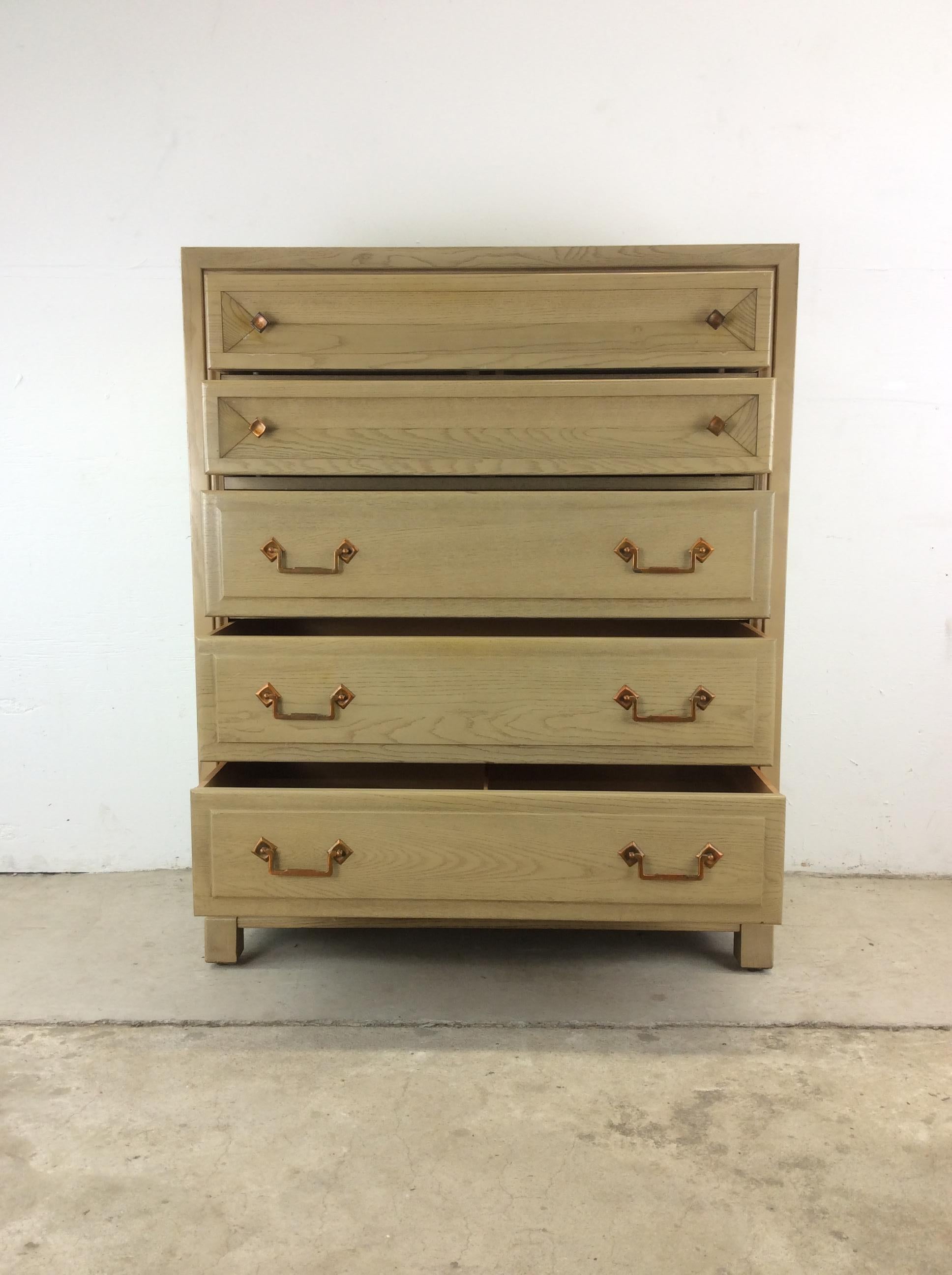 Mid Century Modern Highboy Dresser with Limed Oak Finish For Sale 12