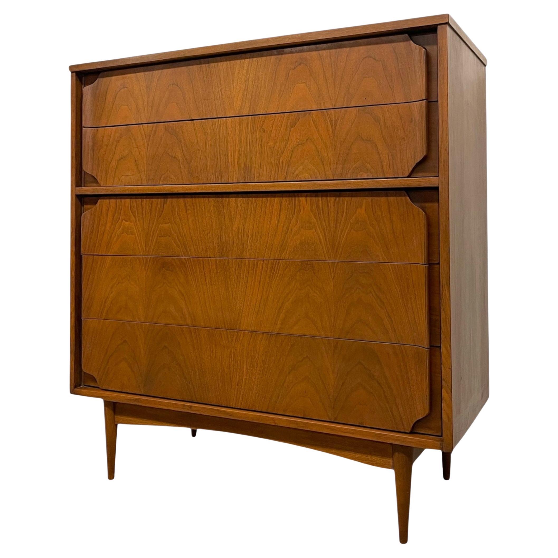 Mid-Century Modern Highboy Dresser with Sculpted Drawer Fronts