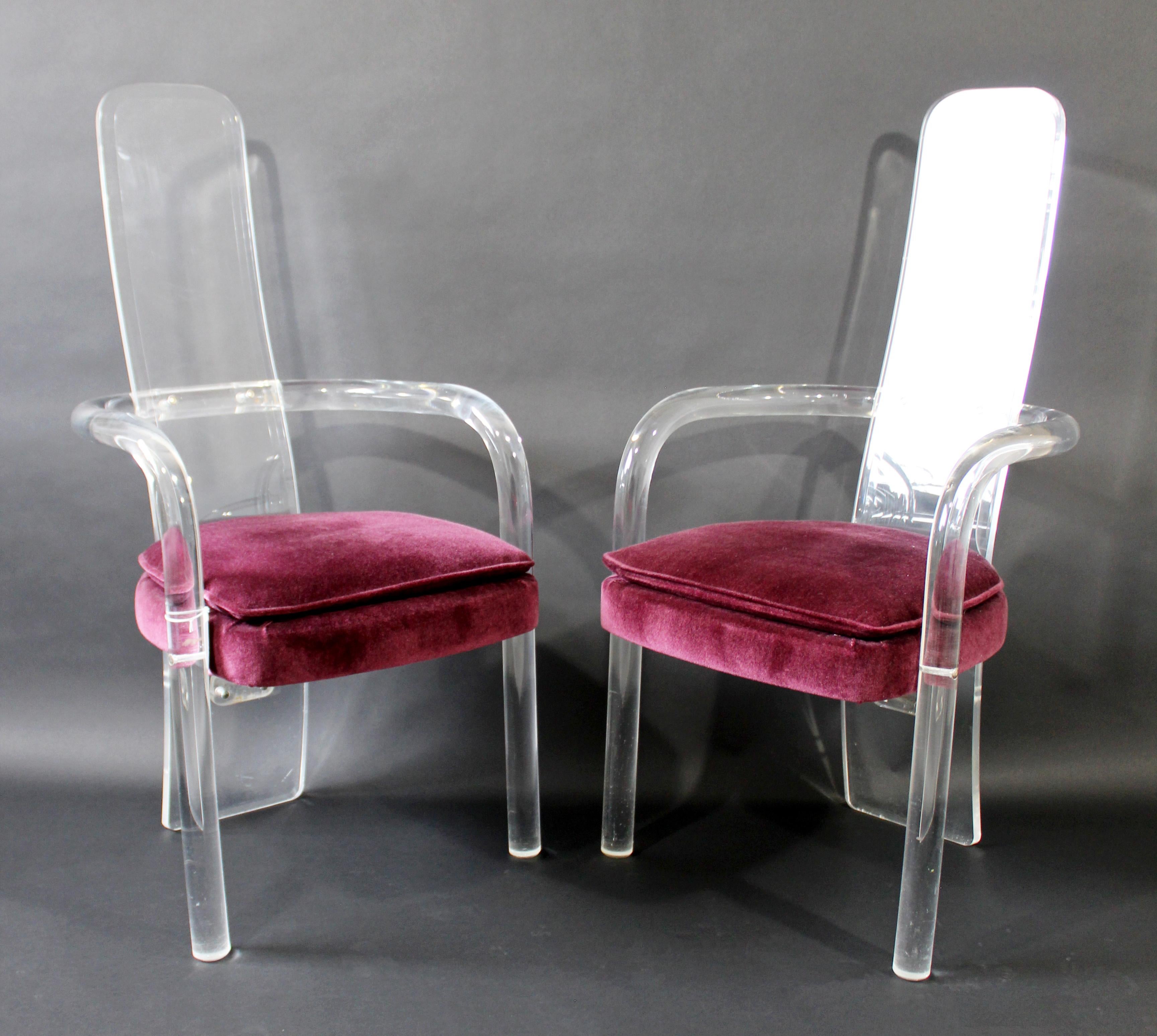 For your consideration is a stunning pair of Lucite accent armchairs, by Charles Hollis Jones for Hill Manufacturing, circa 1970s. In very good vintage condition. The dimensions are 21