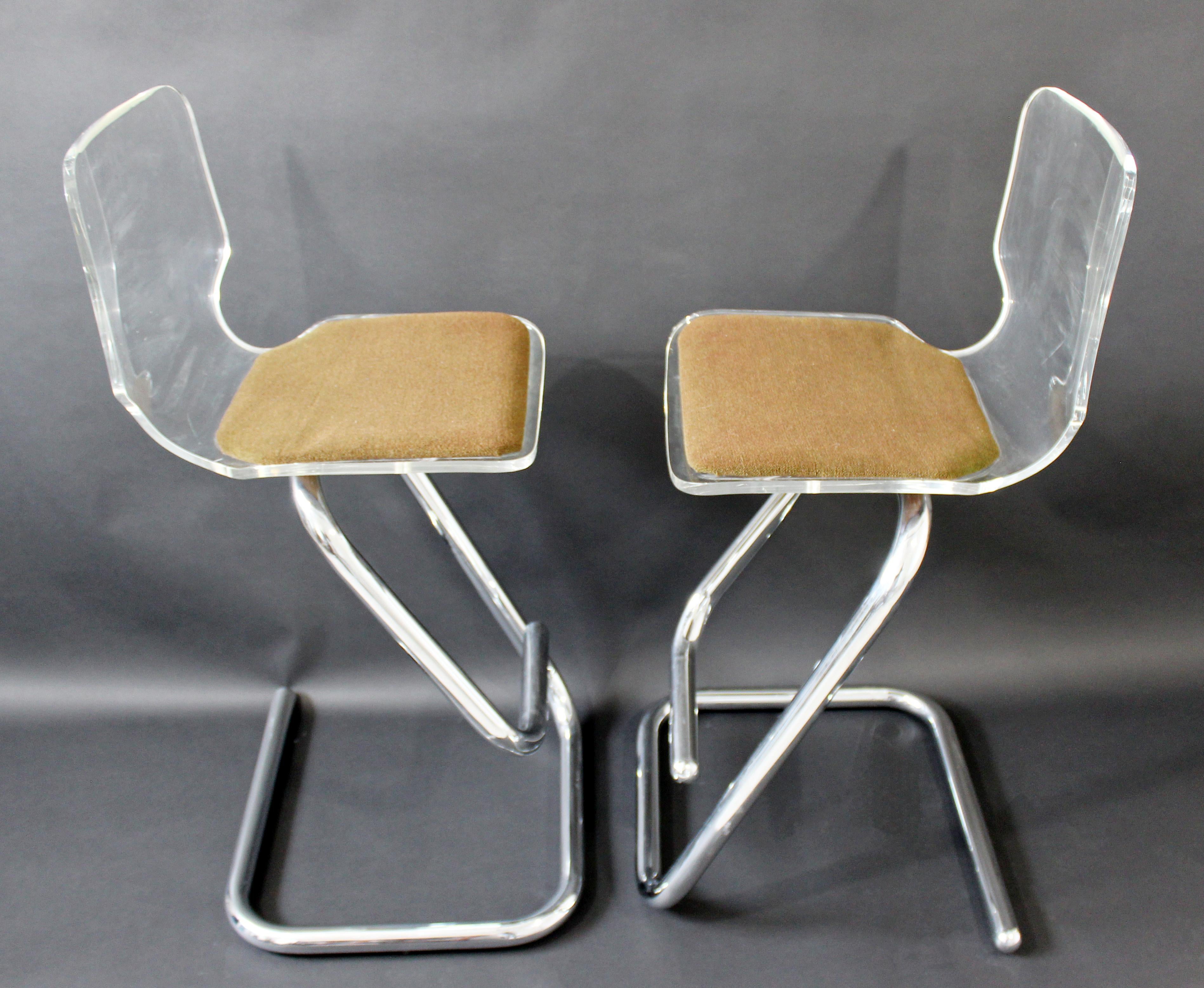 Mid-Century Modern Hollis Jones Hill Pair of Lucite & Chrome Bar Stools, 1970s In Good Condition In Keego Harbor, MI