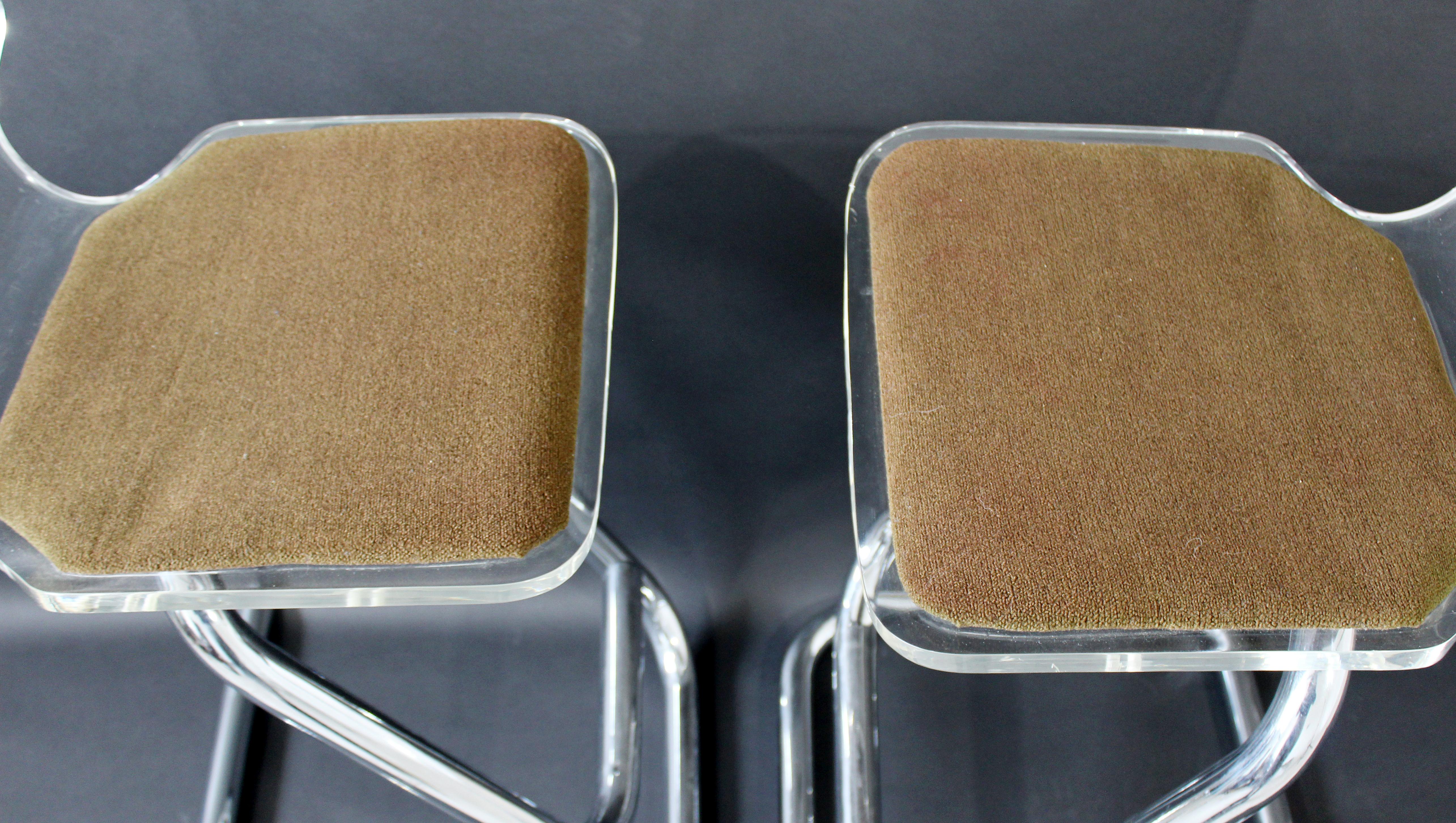 Late 20th Century Mid-Century Modern Hollis Jones Hill Pair of Lucite & Chrome Bar Stools, 1970s