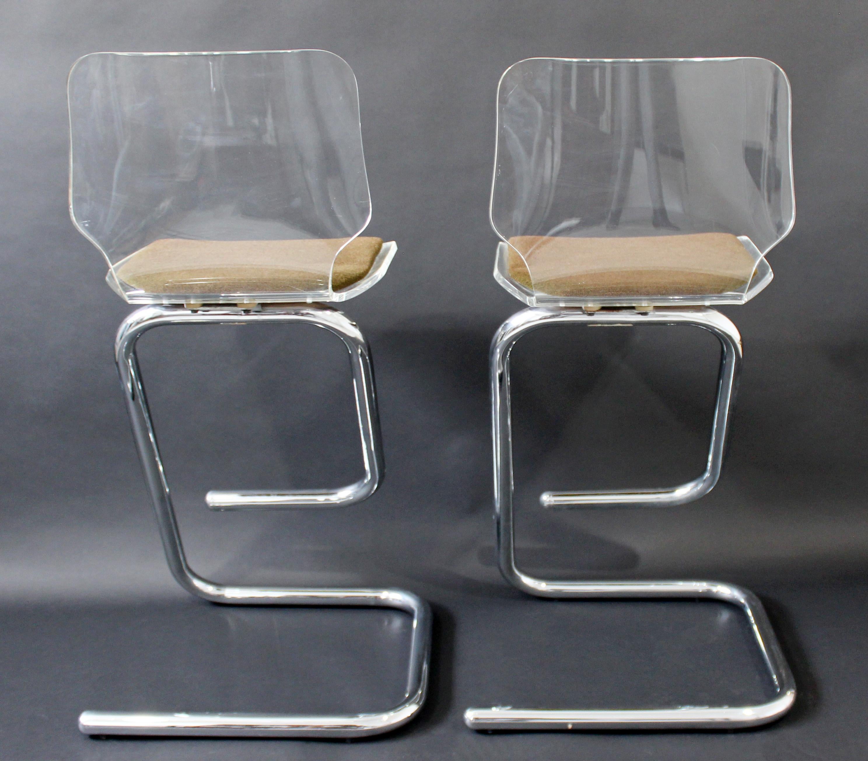 Mid-Century Modern Hollis Jones Hill Pair of Lucite & Chrome Bar Stools, 1970s 2