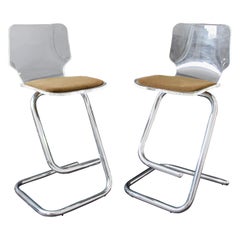 Mid-Century Modern Hollis Jones Hill Pair of Lucite & Chrome Bar Stools, 1970s