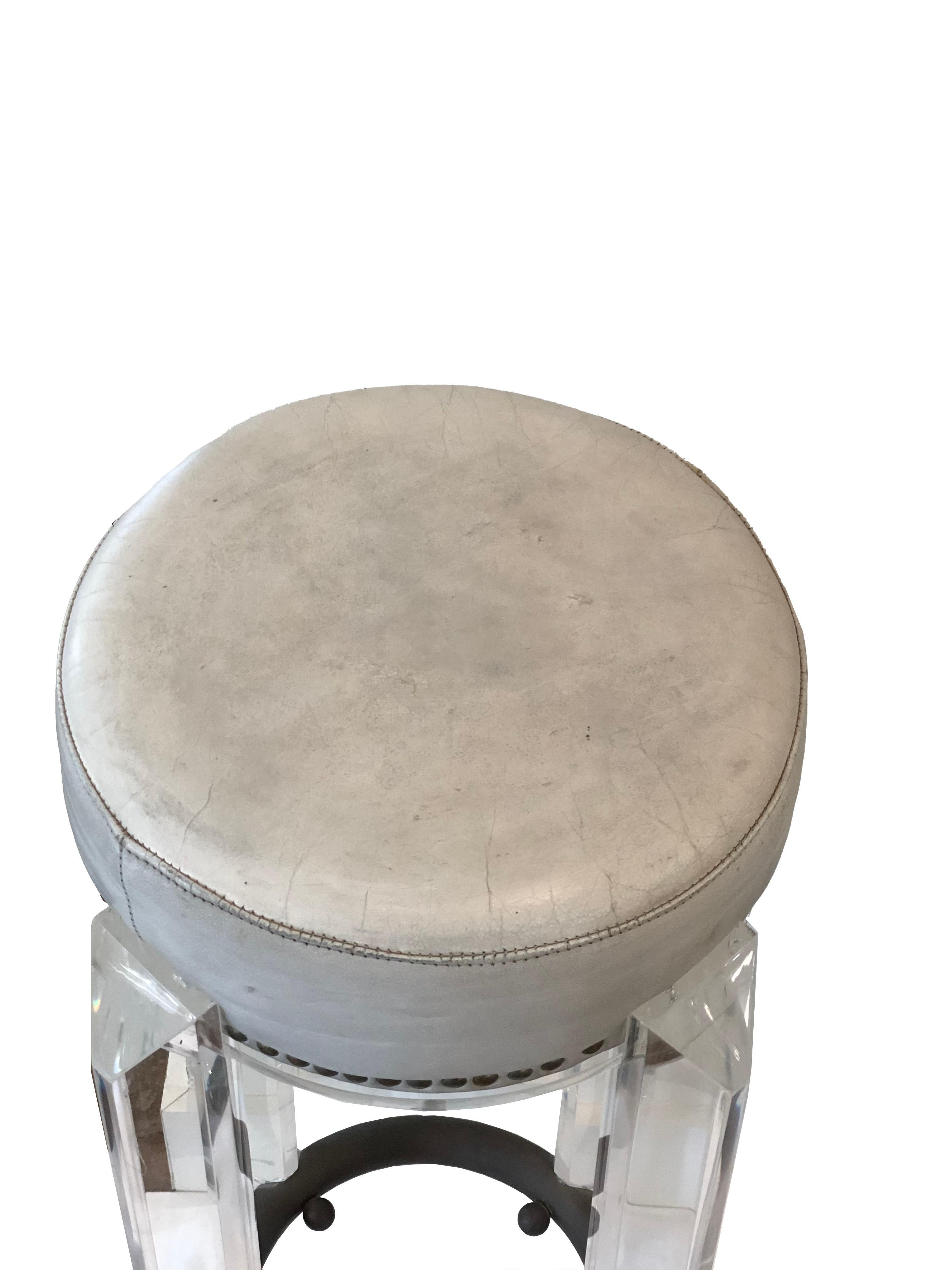 Mid-Century Modern Hollis Jones Lucite and Leather Stools with Metal Footrest Bon état - En vente à Wichita, KS