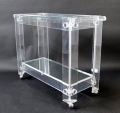 Mid Century Modern Hollis Jones Lucite Serving Bar Cart Mirror Shelves, 1970s