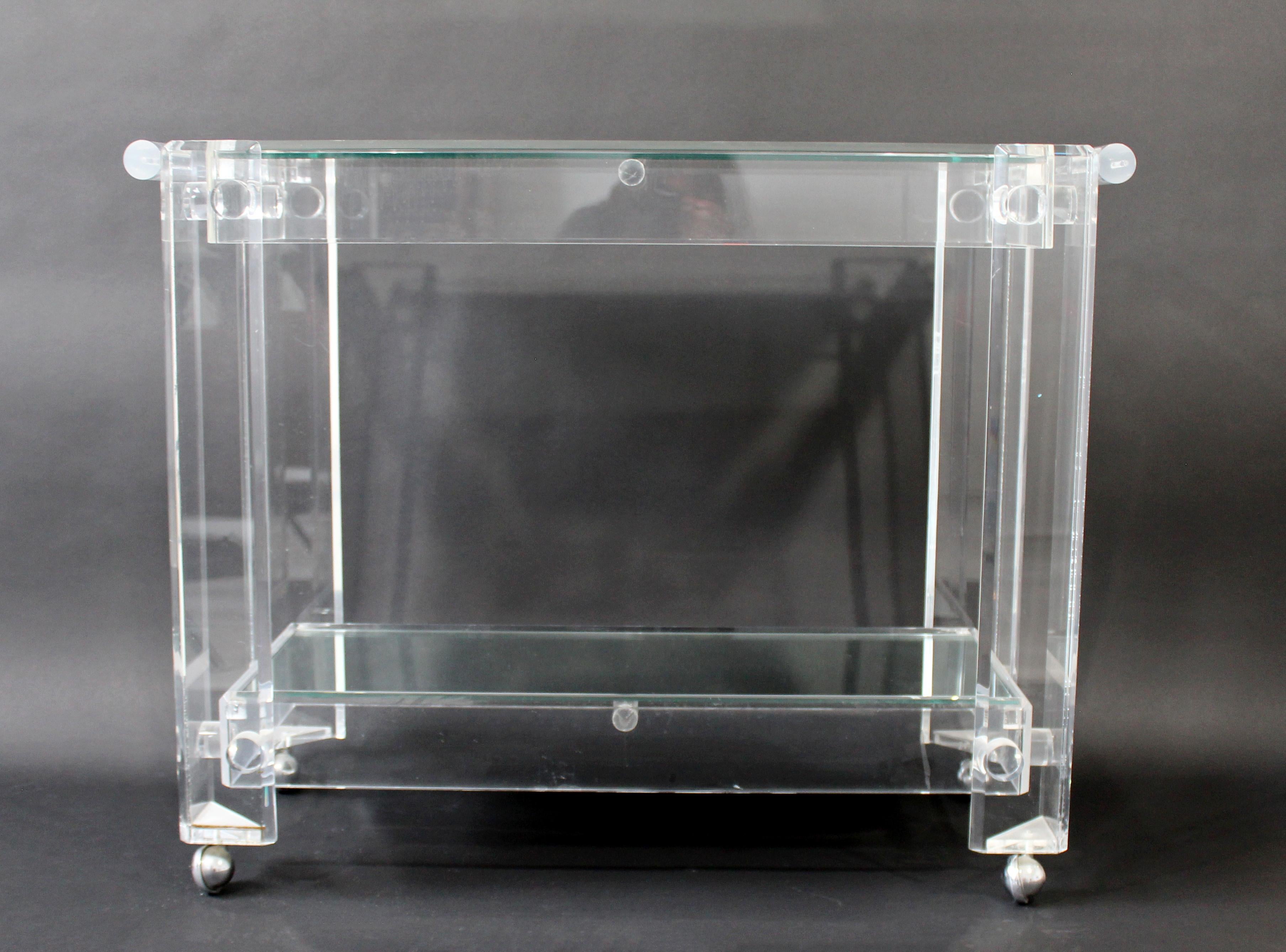 Mid-Century Modern Mid Century Modern Hollis Jones Lucite Serving Bar Cart Mirror Shelves, 1970s
