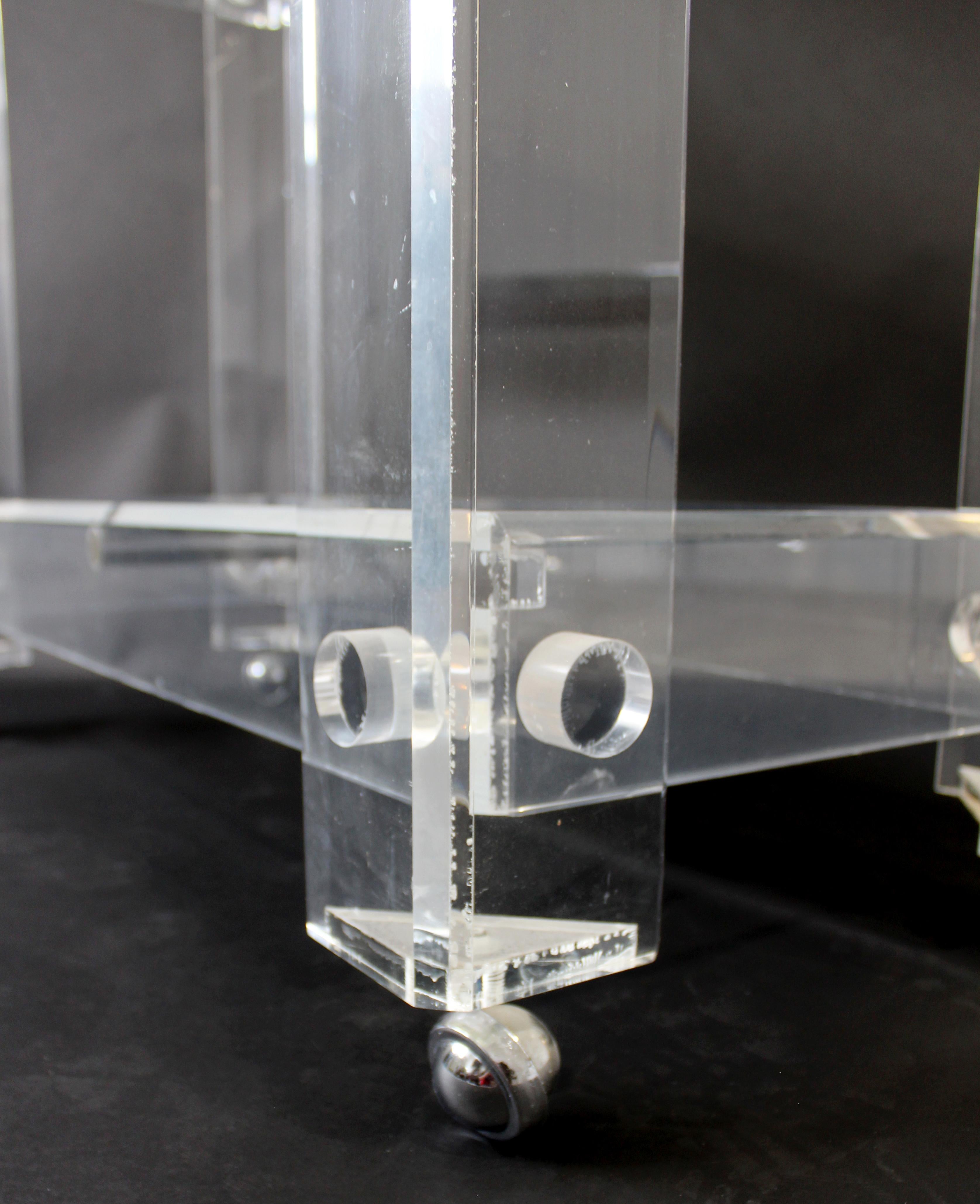 Mid Century Modern Hollis Jones Lucite Serving Bar Cart Mirror Shelves, 1970s In Good Condition In Keego Harbor, MI