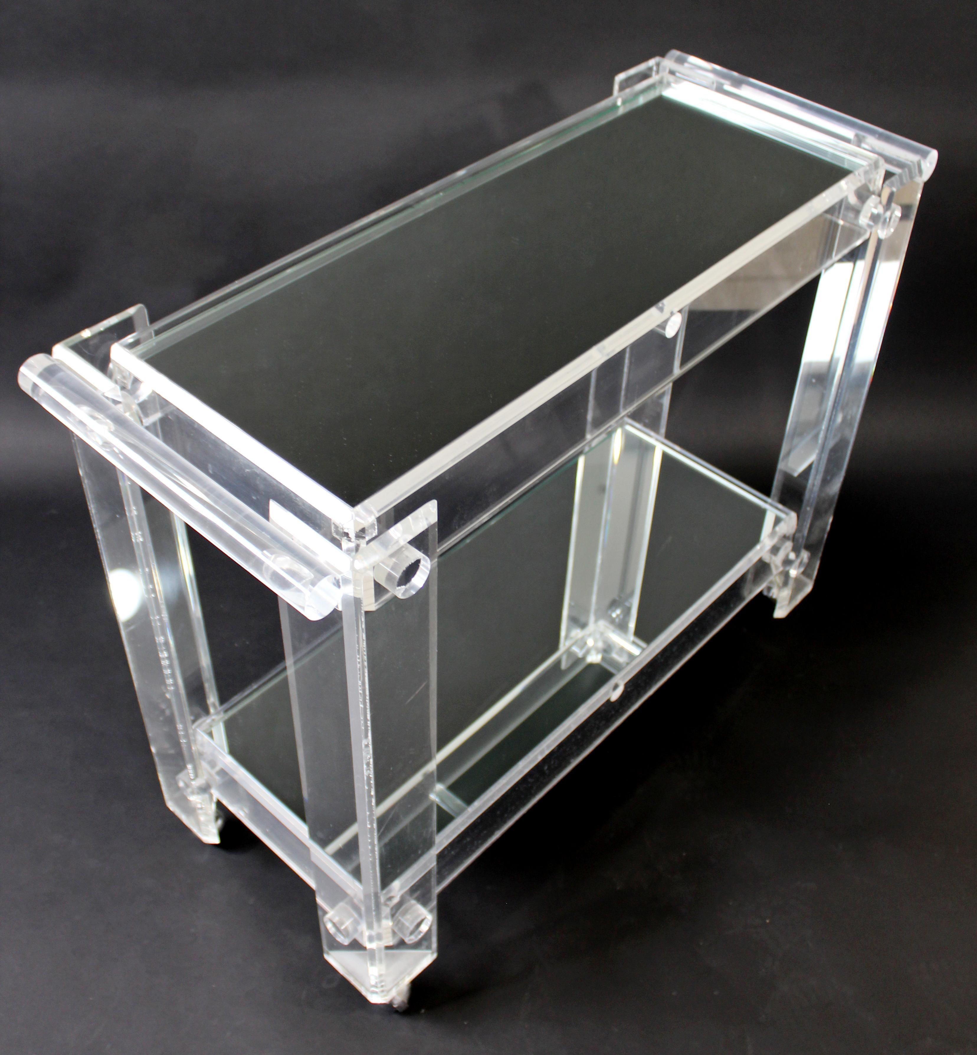 Mid Century Modern Hollis Jones Lucite Serving Bar Cart Mirror Shelves, 1970s 1