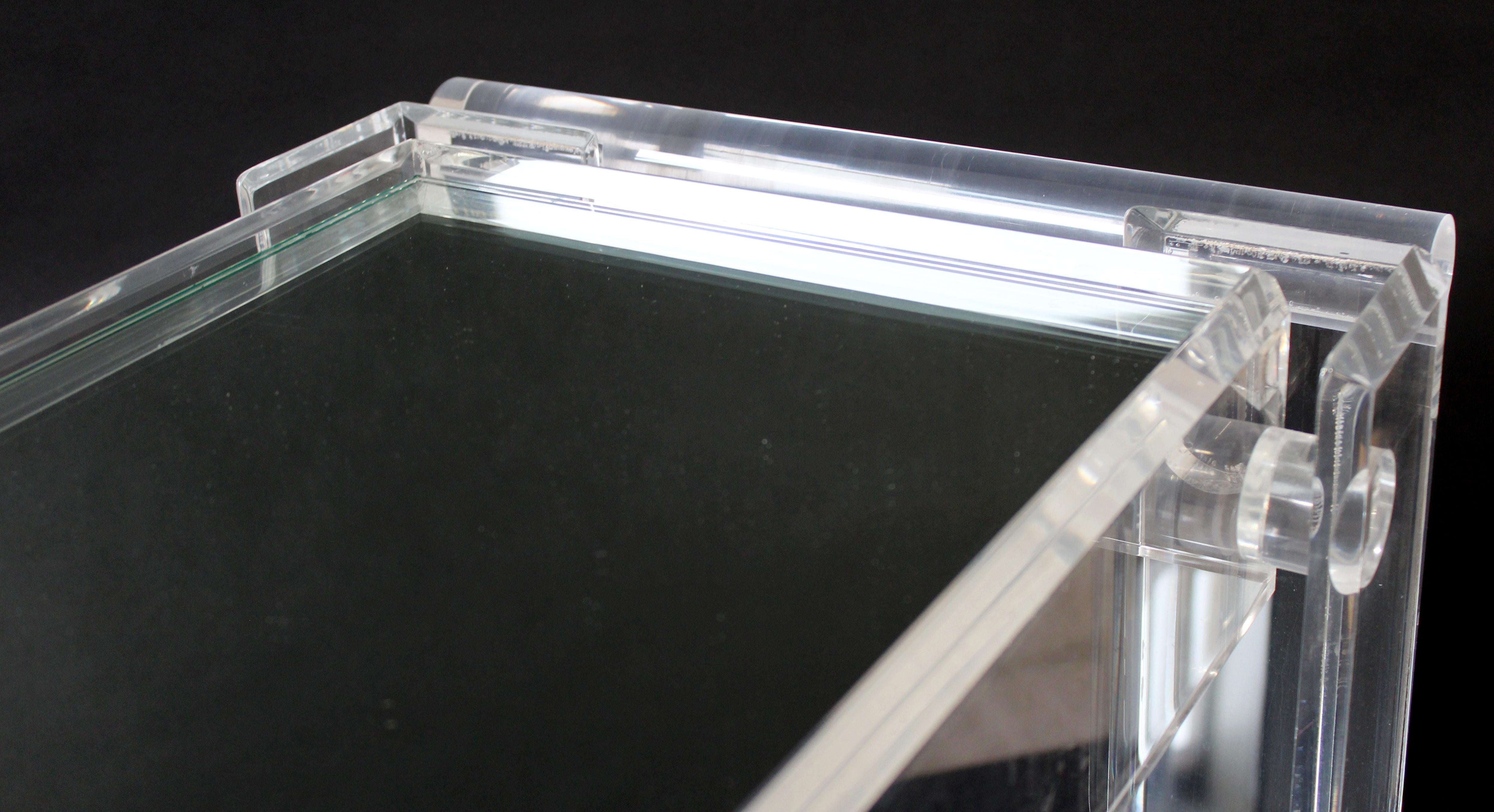 Mid Century Modern Hollis Jones Lucite Serving Bar Cart Mirror Shelves, 1970s 2