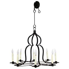 Mid-Century Modern Holly Hunt Large Wrought Iron 8-Arm Chandelier, 1970s