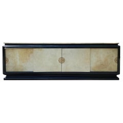 Mid-Century Modern Hollywood Regency Art Deco Black Lacquer Parchment Credenza