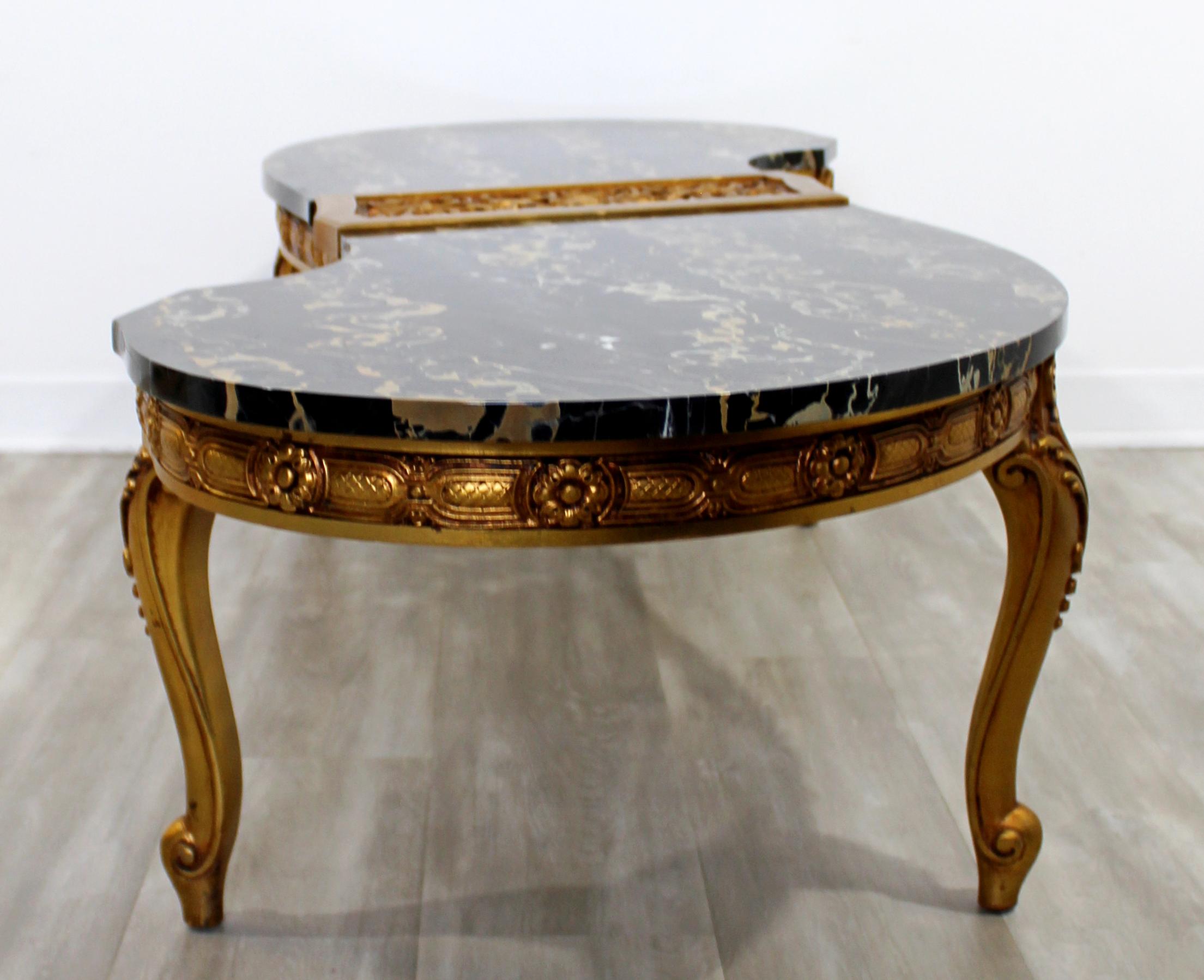 Mid-Century Modern Hollywood Regency Black Marble Gold Gilt Amoeba Coffee Table 2