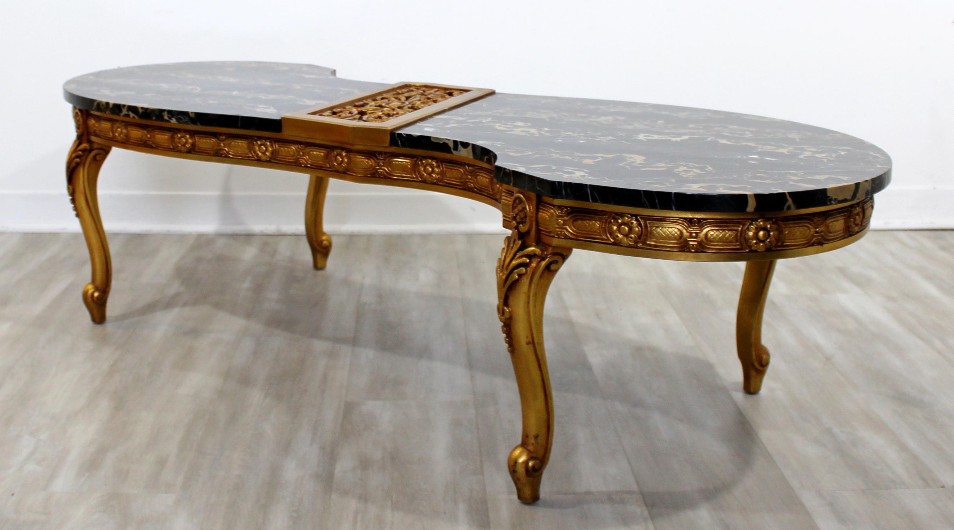 Mid-Century Modern Hollywood Regency Black Marble Gold Gilt Amoeba Coffee Table 3