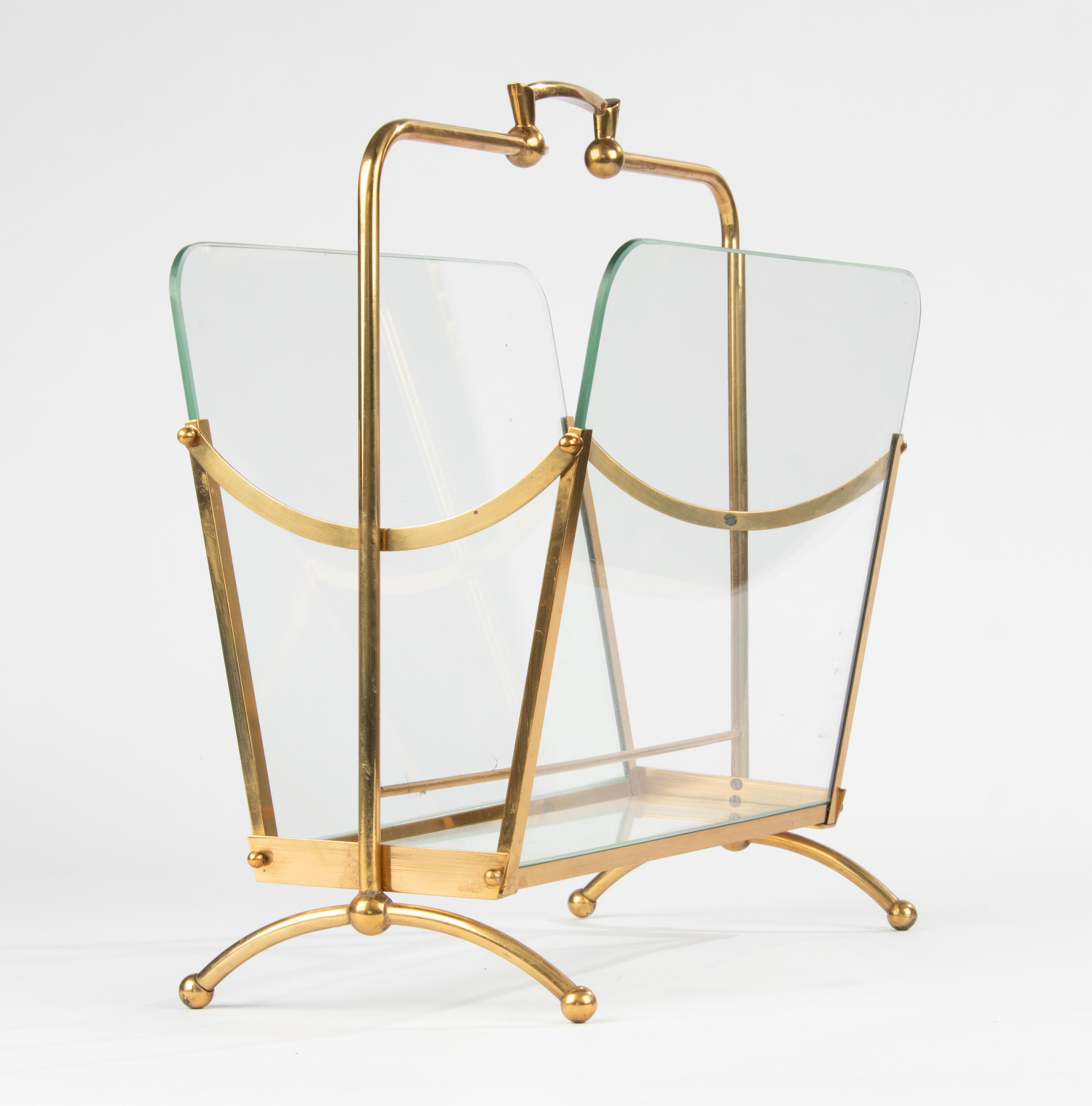 Mid-20th Century Mid-Century Modern Hollywood Regency Brass Colored Magazine Rack/Stand For Sale