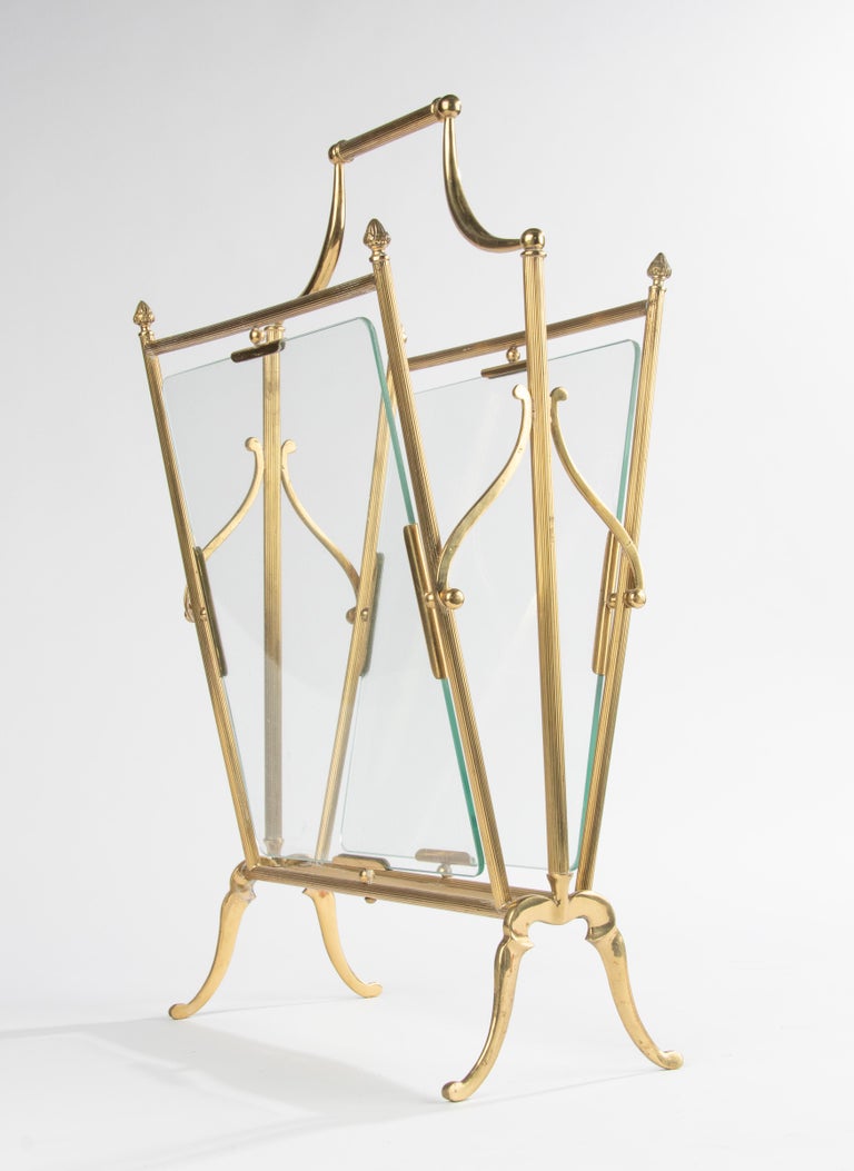 Regency Magazine Rack Mid-Century Modern Hollywood Regency Brass Colored Magazine Rack, Stand ...