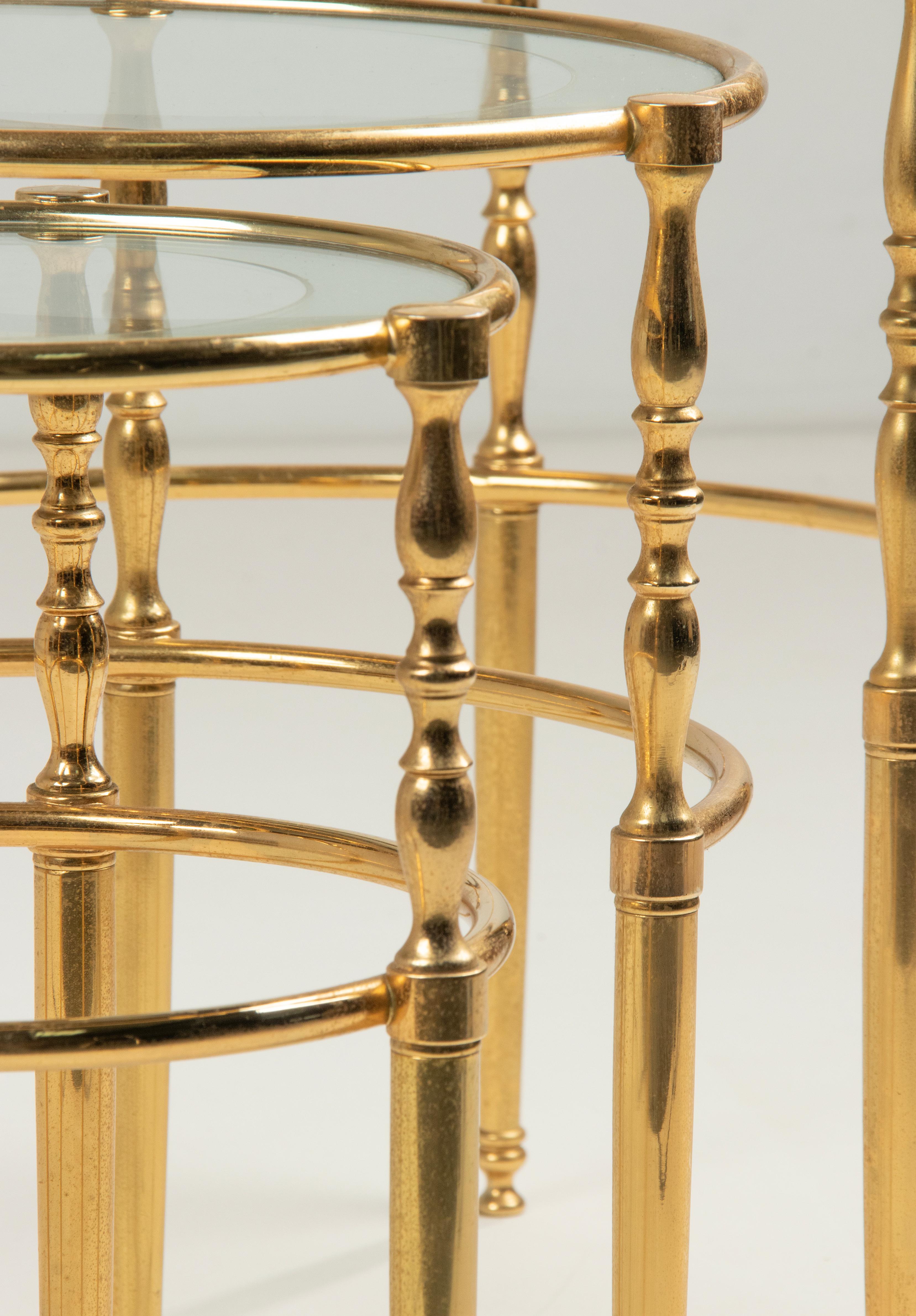 Mid-Century Modern Hollywood Regency Brass Nest Side Tables For Sale 6