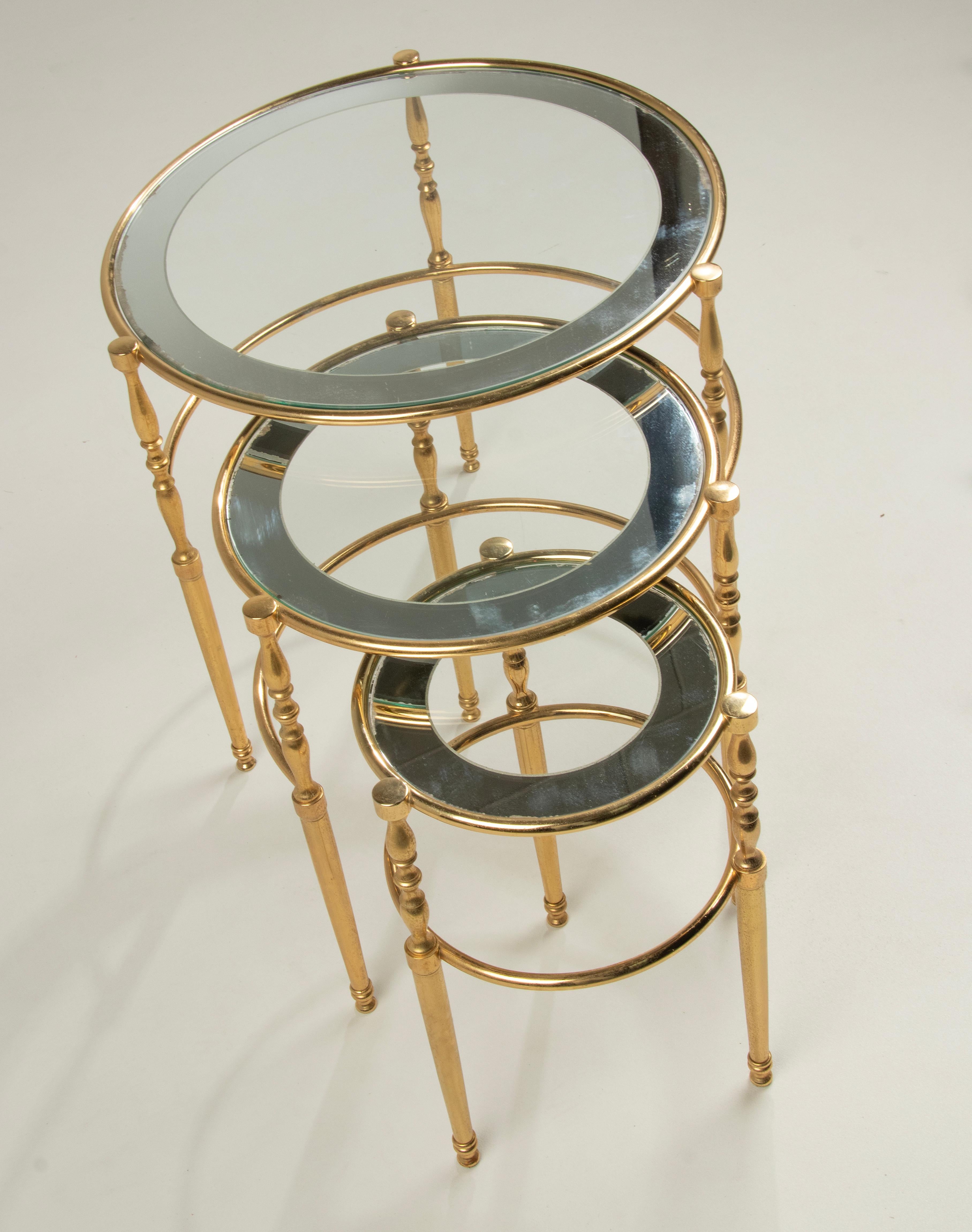 Mid-Century Modern Hollywood Regency Brass Nest Side Tables For Sale 10