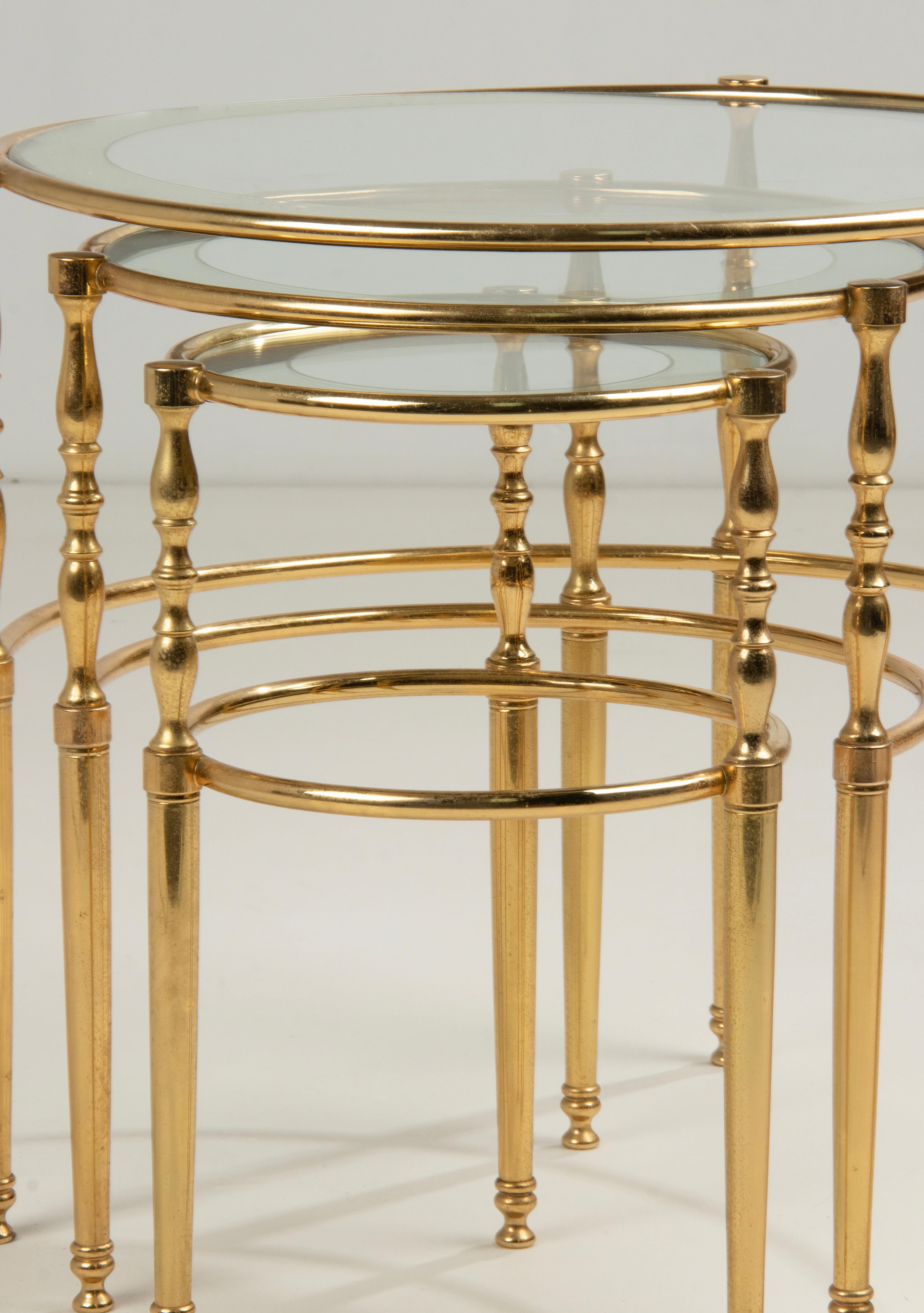 Mid-20th Century Mid-Century Modern Hollywood Regency Brass Nest Side Tables For Sale