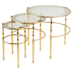 Retro Mid-Century Modern Hollywood Regency Brass Nest Side Tables