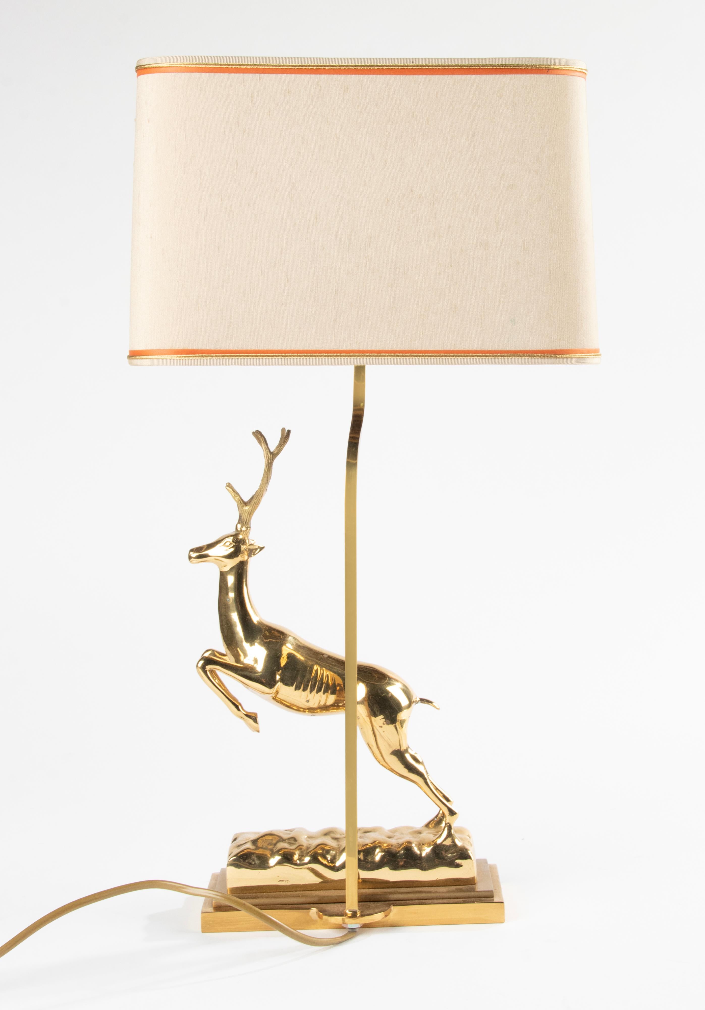 Mid-Century Modern Hollywood Regency Brass Table Lamp with Deer by J.L.B For Sale 10
