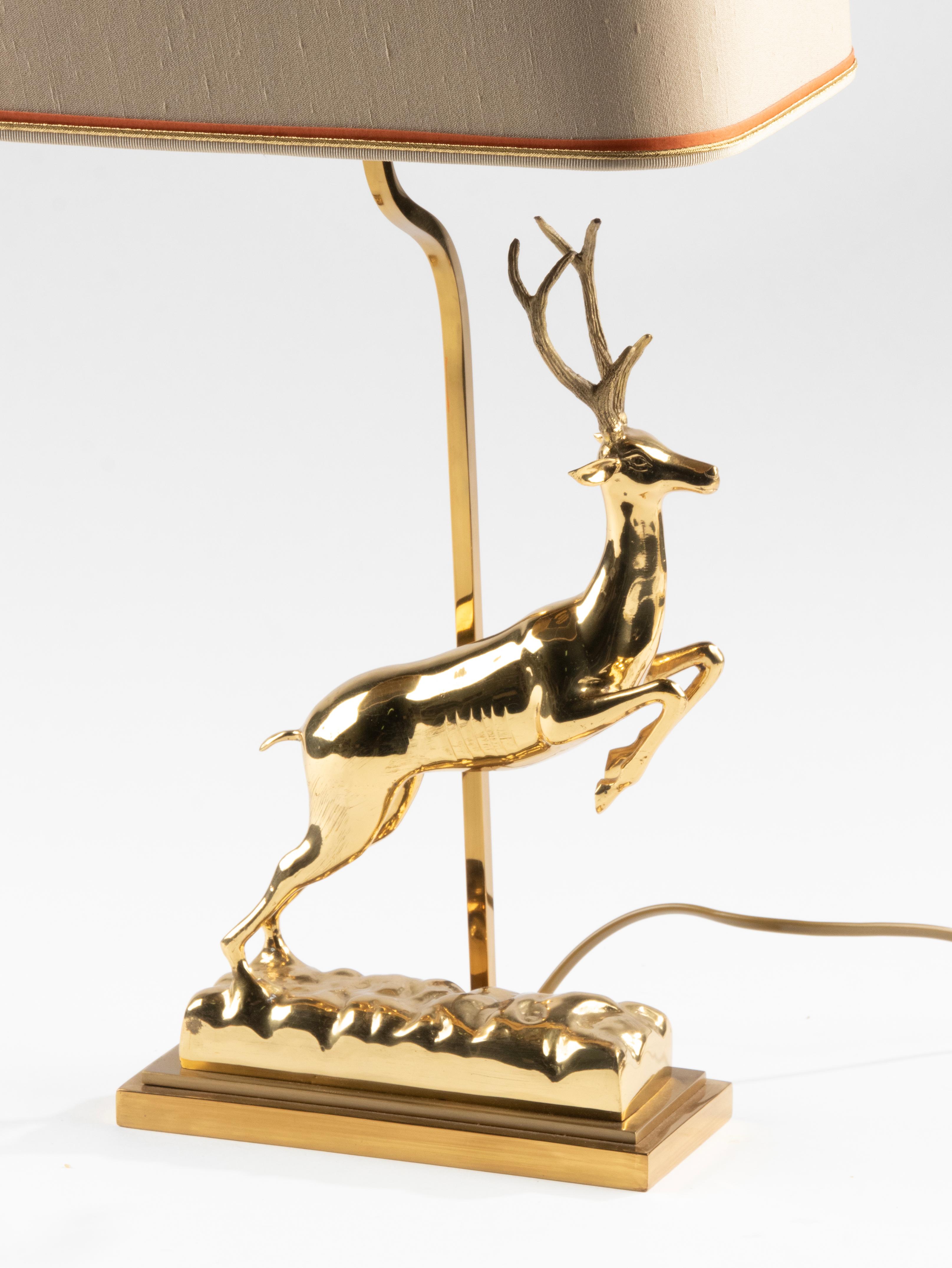 Mid-Century Modern Hollywood Regency Brass Table Lamp with Deer by J.L.B For Sale 14