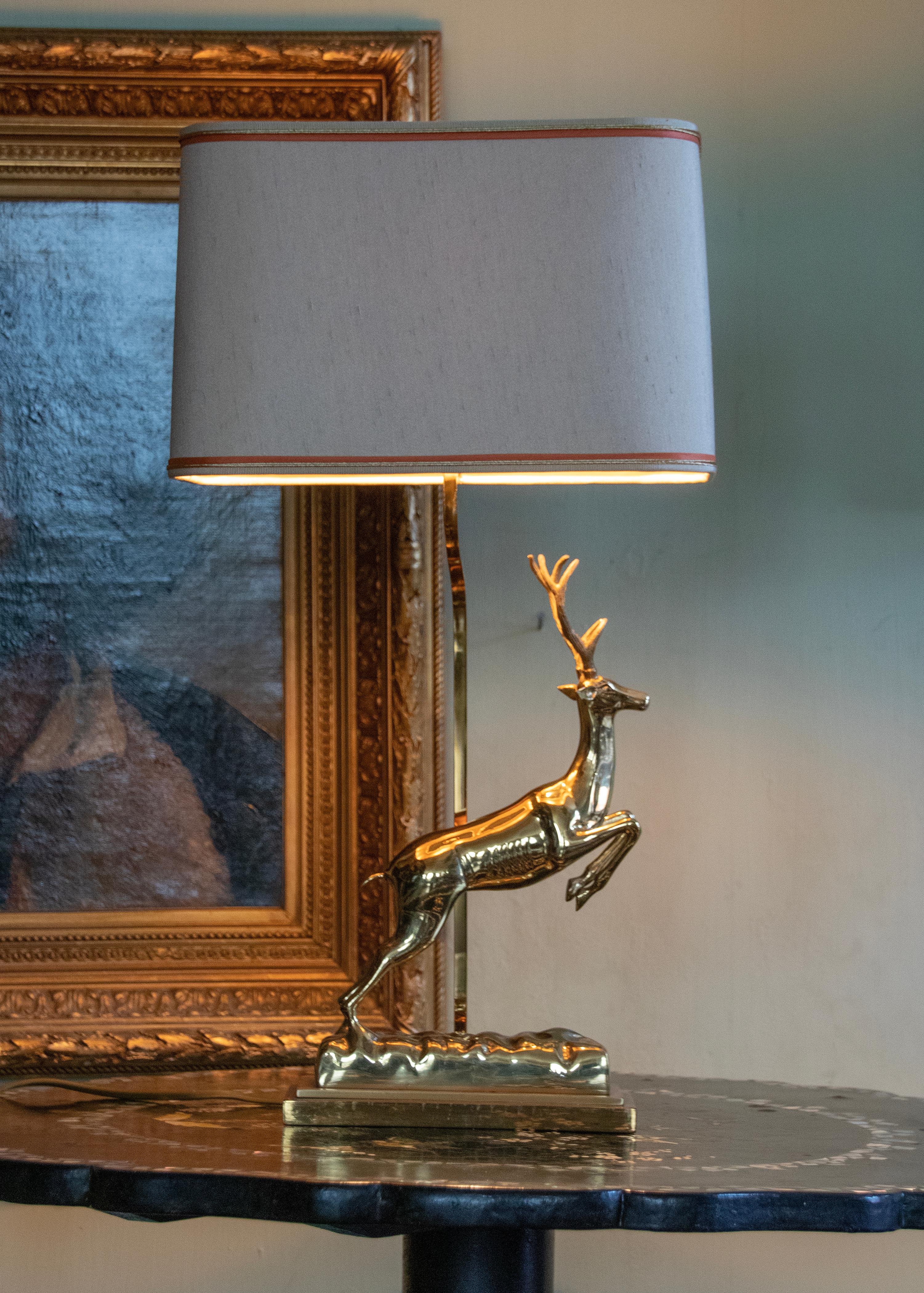 Mid-Century Modern Hollywood Regency Brass Table Lamp with Deer by J.L.B For Sale 15