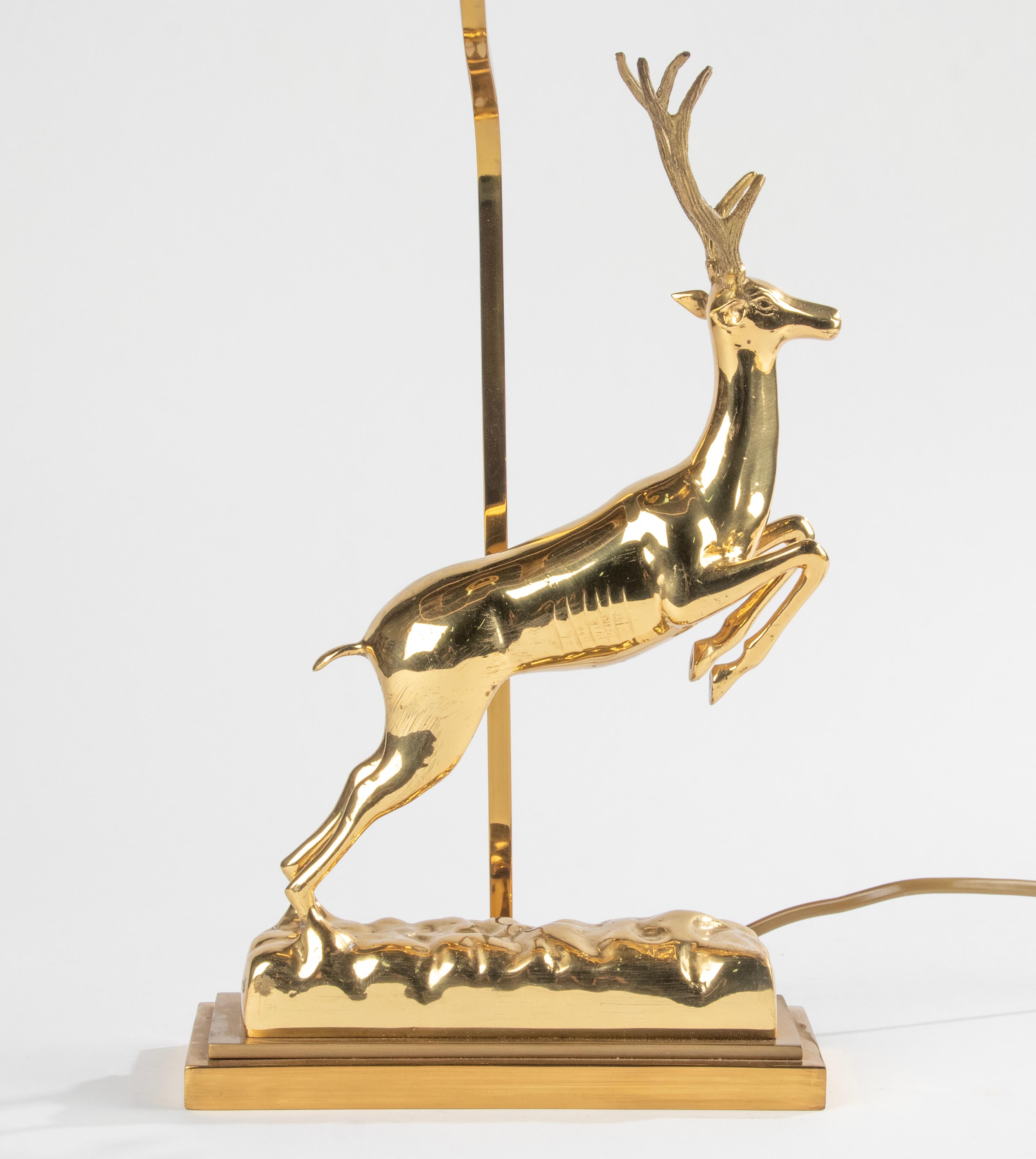 Belgian Mid-Century Modern Hollywood Regency Brass Table Lamp with Deer by J.L.B For Sale