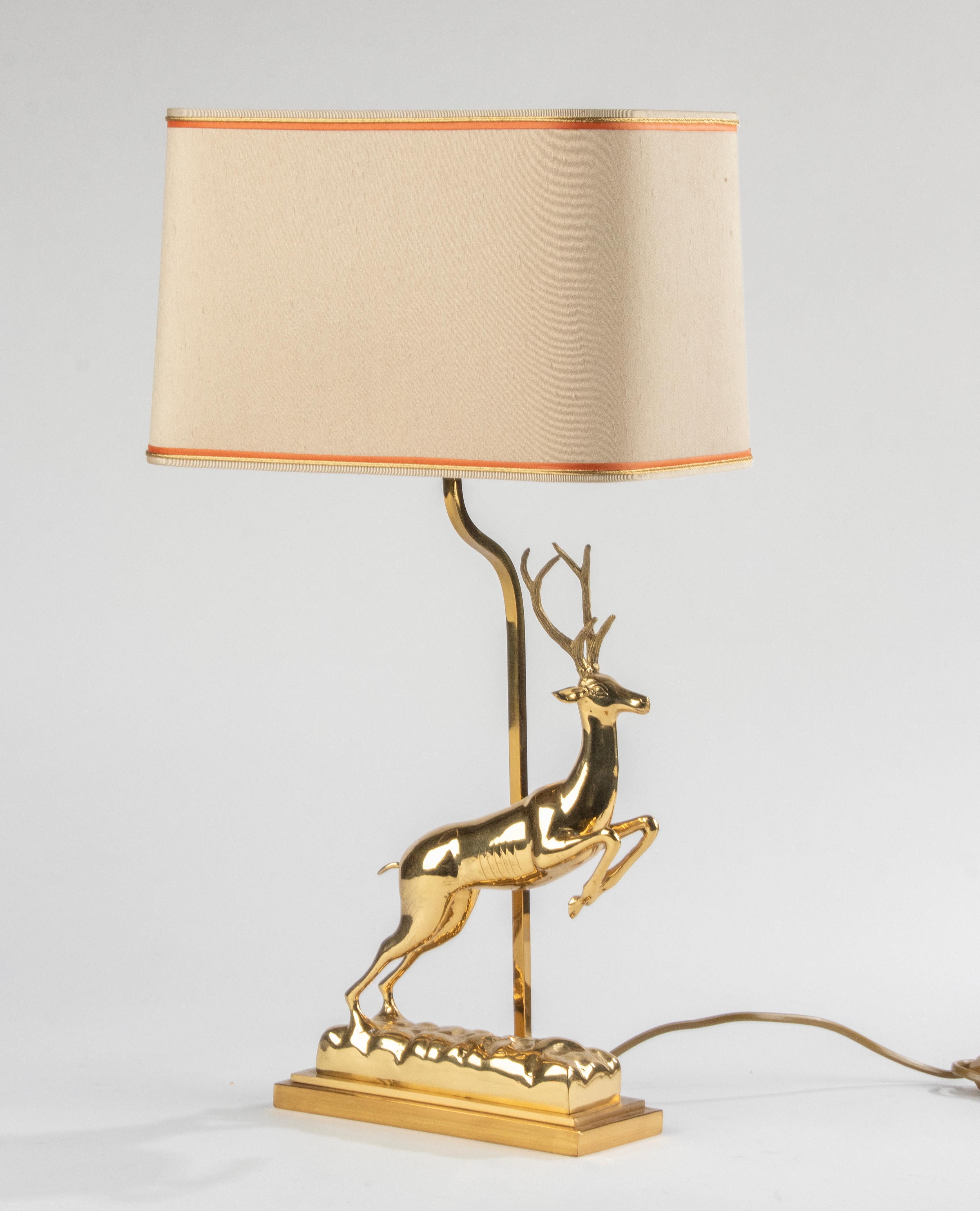 Mid-Century Modern Hollywood Regency Brass Table Lamp with Deer by J.L.B In Good Condition For Sale In Casteren, Noord-Brabant