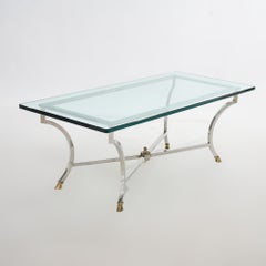 Mid Century Modern Hollywood Regency Chrom, Messing & Glas Couchtisch C1960