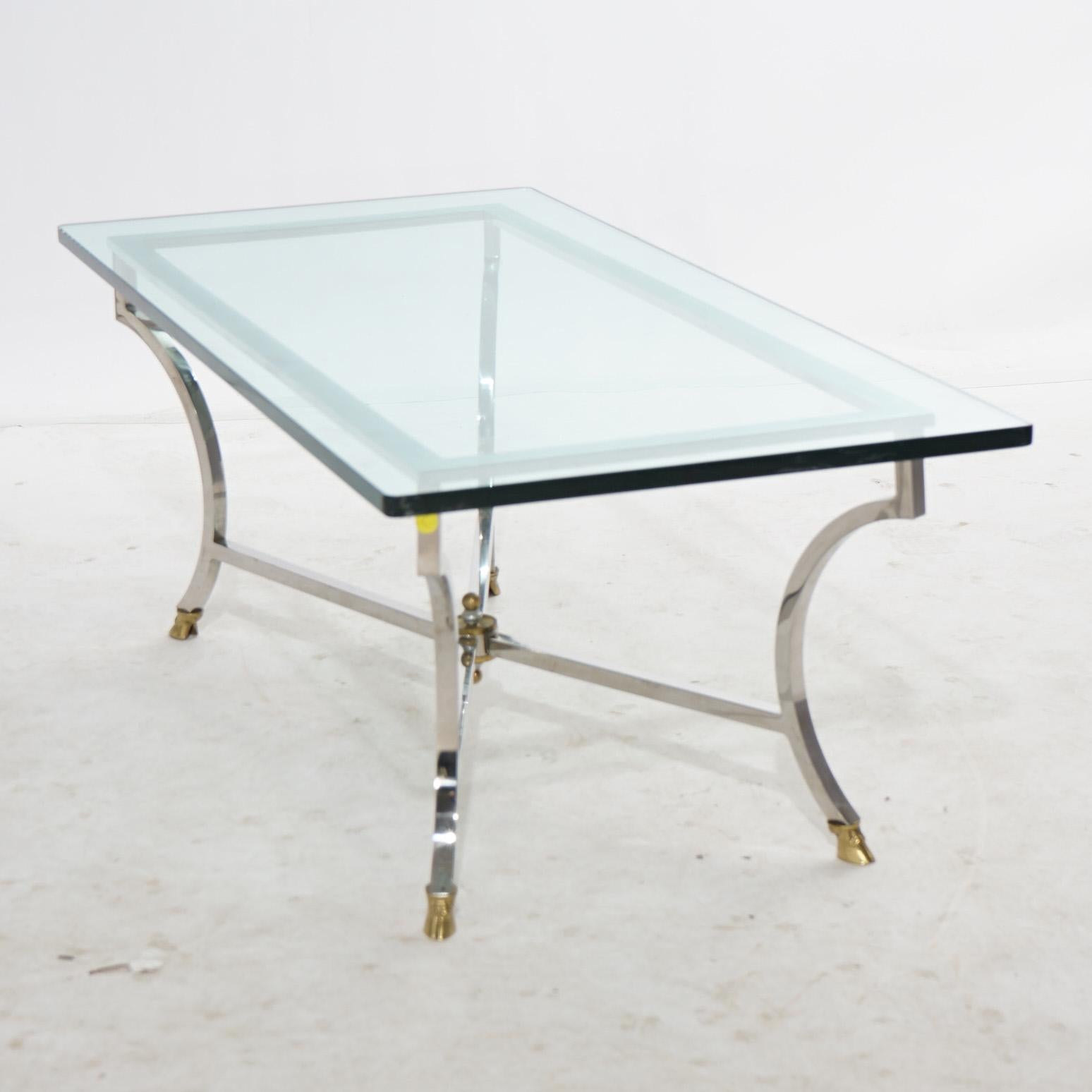 20th Century Mid Century Modern Hollywood Regency Chrome, Brass & Glass Coffee Table C1960 For Sale