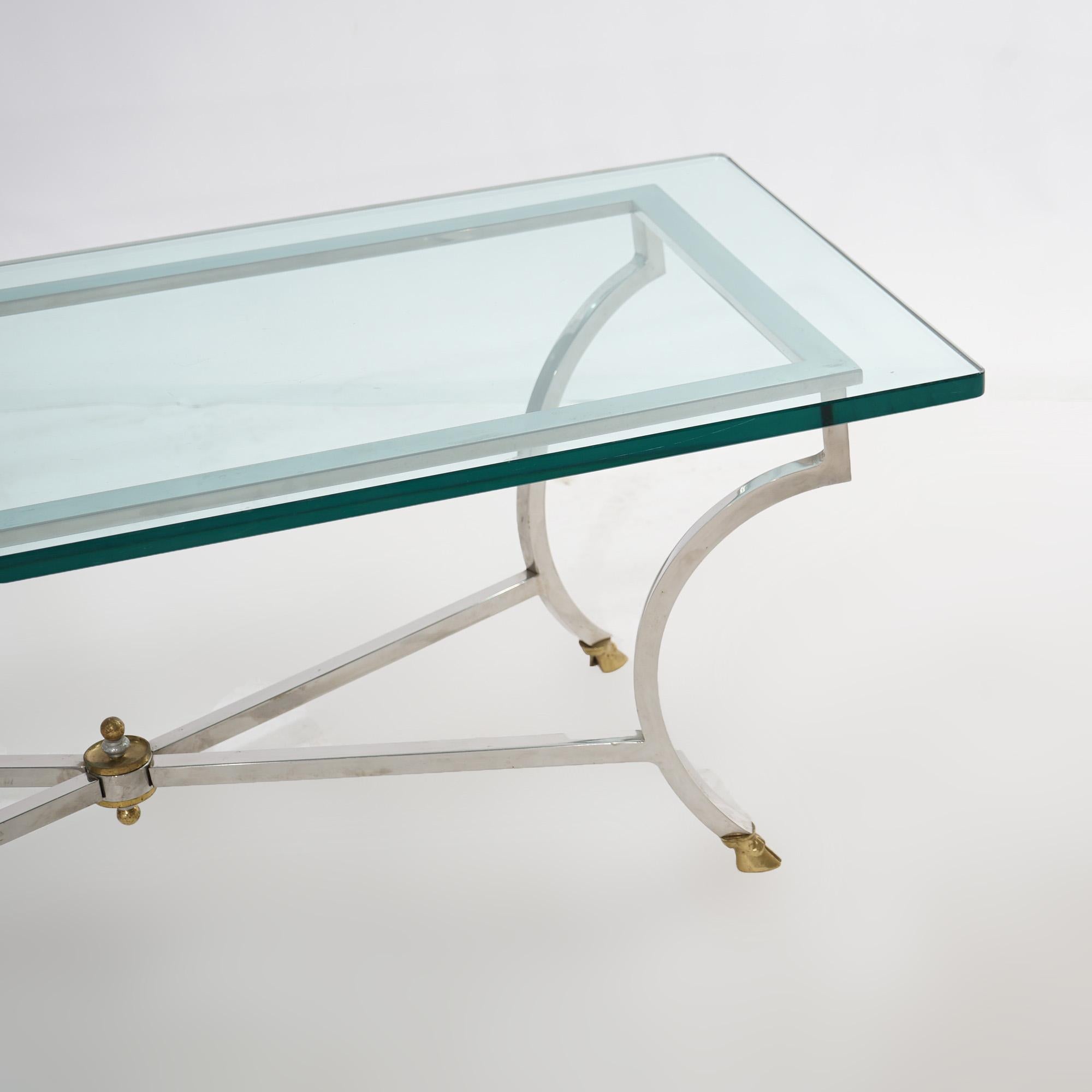 Mid Century Modern Hollywood Regency Chrome, Brass & Glass Coffee Table C1960 For Sale 2