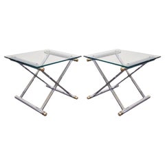 Table d'appoint en forme de X en laiton chromé, Hollywood Modern, Mid Century Regency - Paire
