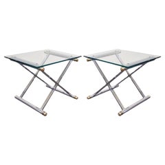 Table d'appoint en forme de X en laiton chromé, Hollywood Modern, Mid Century Regency - Paire