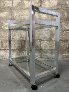 Mid Century Modern Hollywood Regency Chrome Dry Bar/ Serving Cart. Circa 1970s