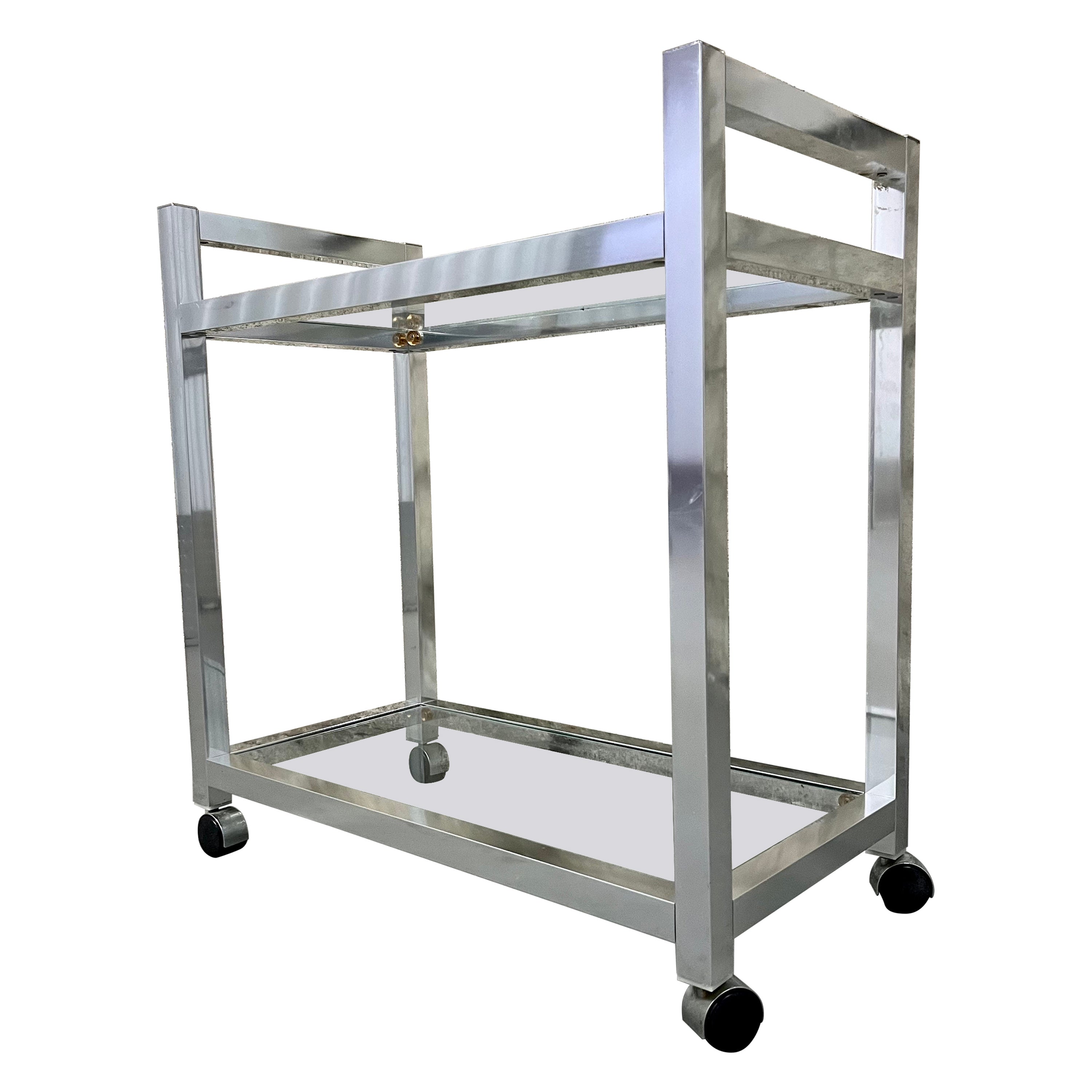 Mid Century Modern Hollywood Regency Chrome Dry Bar/ Serving Cart. Circa 1970s
