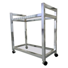 Mid Century Modern Hollywood Regency Chrome Dry Bar/ Serving Cart. Circa 1970s