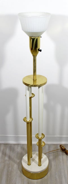 Mid-Century Modern Hollywood Regency Deco Brass Marble Floor Lamp Parzinger Attr