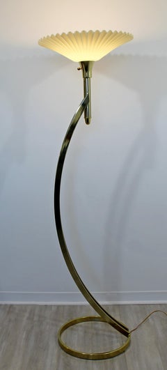 Mid-Century Modern Hollywood Regency Deco Style Brass Curved Torchiere Fan Lamp