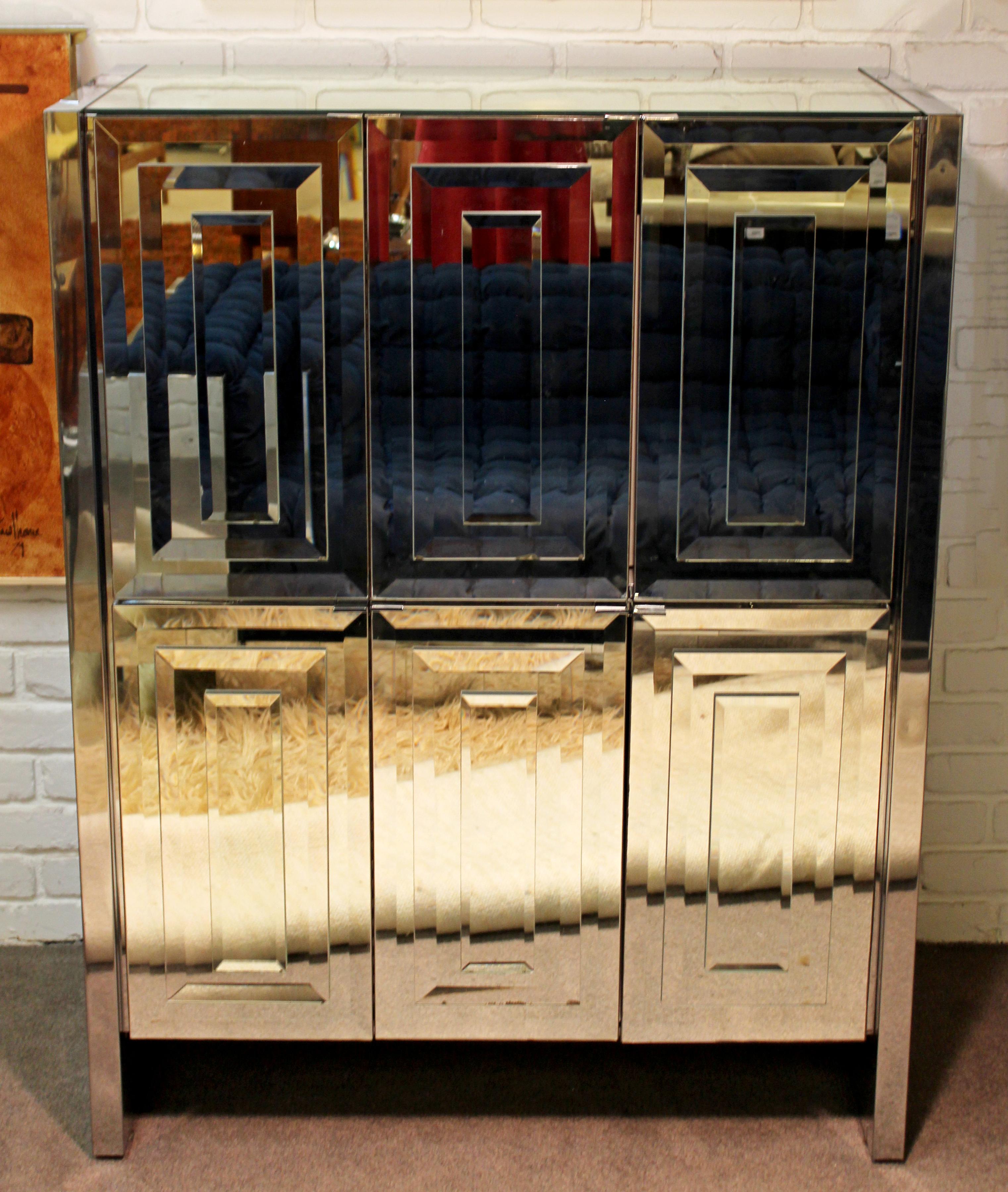 Mid-Century Modern Hollywood Regency Ello Mirrored Dry Bar 1970s Highboy In Good Condition In Keego Harbor, MI