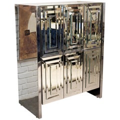 Mid-Century Modern Hollywood Regency Ello Mirrored Dry Bar 1970s Highboy