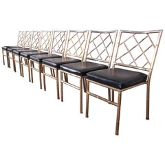 Mid-Century Modern Hollywood Regency Faux Bamboo Brass Dining Chairs, Set of 8