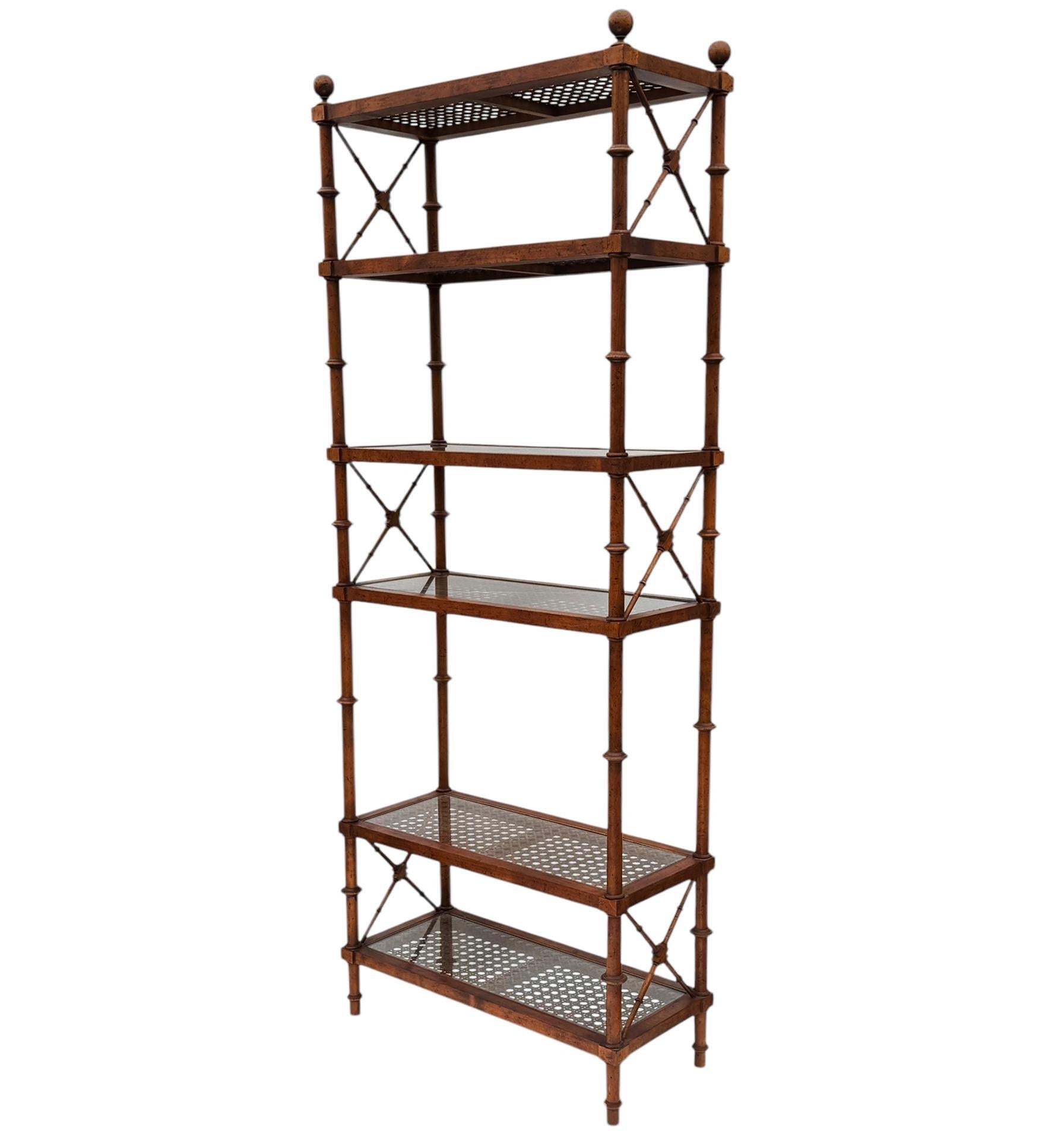American Mid-Century Modern Hollywood Regency Faux Bamboo & Cane Étagère or Wall Unit