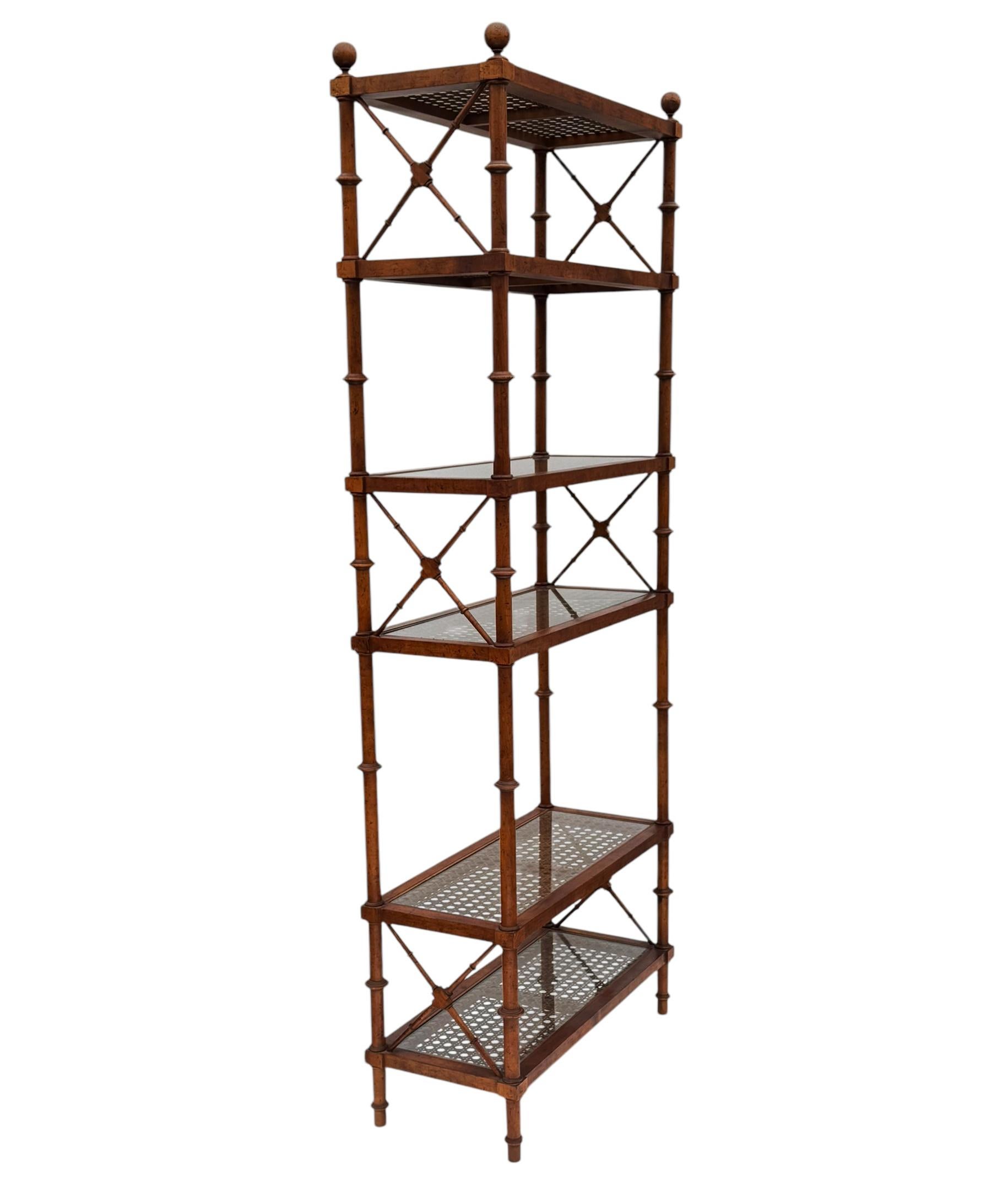 Mid-Century Modern Hollywood Regency Faux Bamboo & Cane Étagère or Wall Unit In Good Condition In Philadelphia, PA