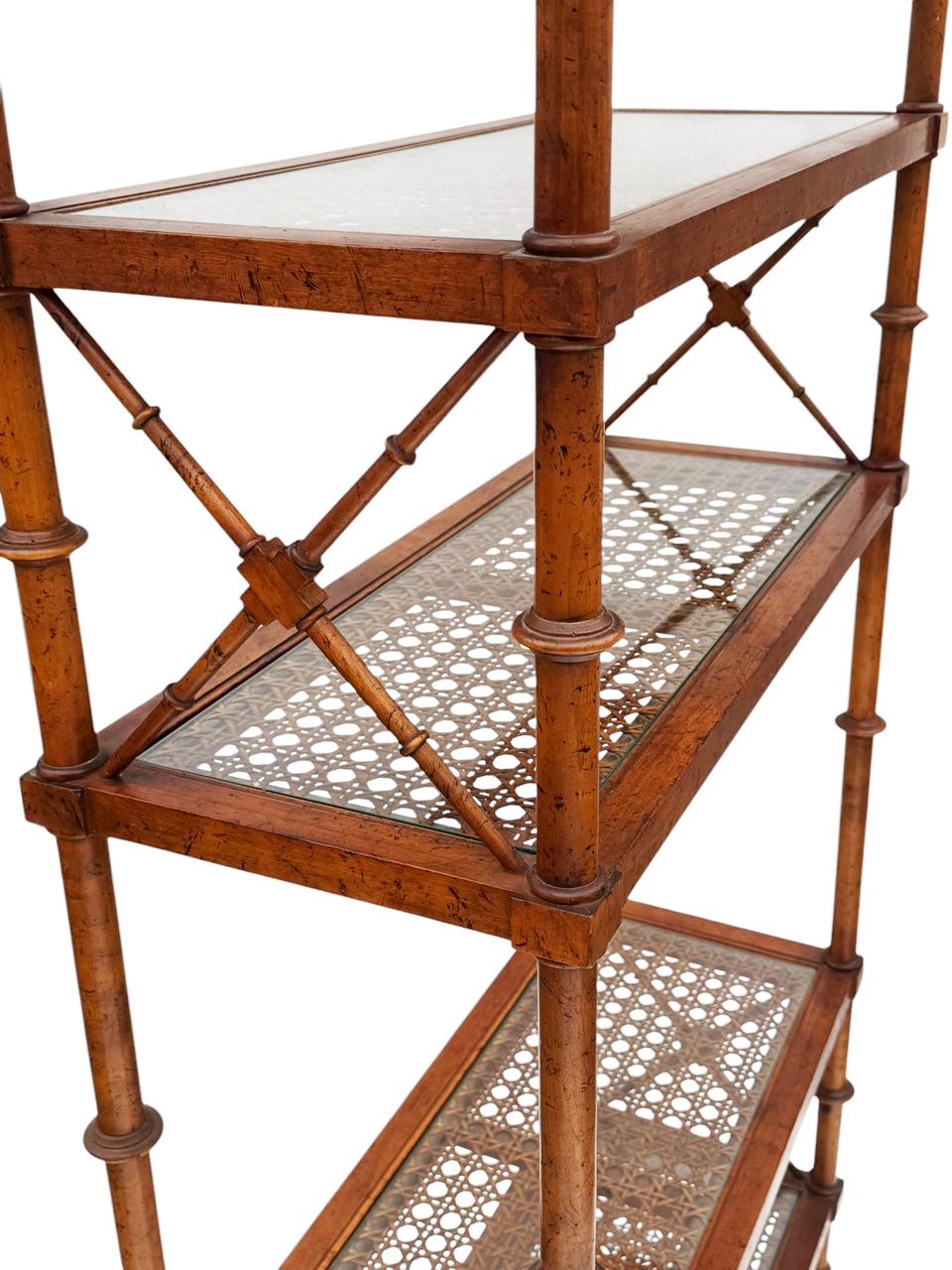 Late 20th Century Mid-Century Modern Hollywood Regency Faux Bamboo & Cane Étagère or Wall Unit