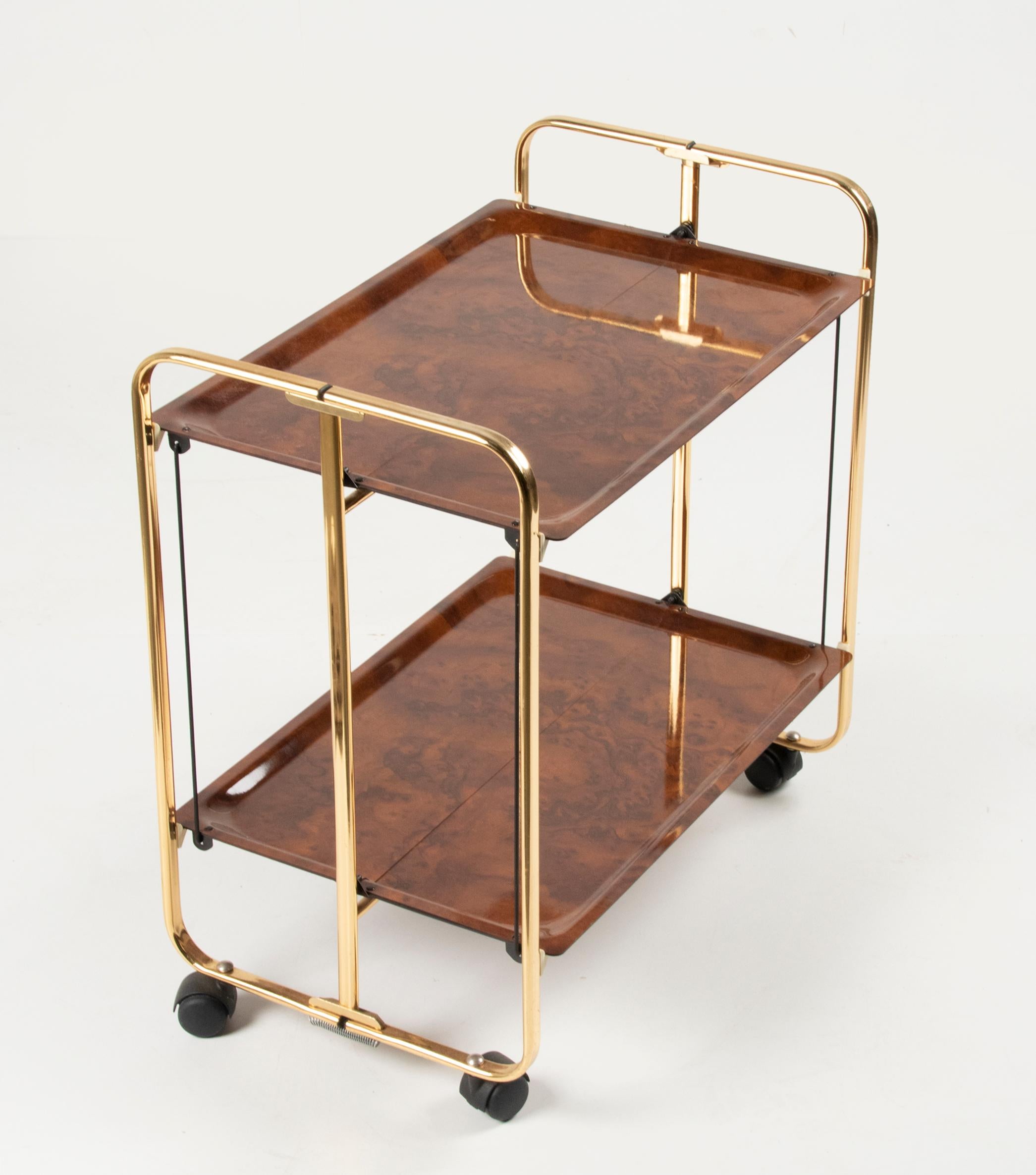 Brass Mid-Century Modern Hollywood Regency Foldable Serving Bar Cart / Trolley