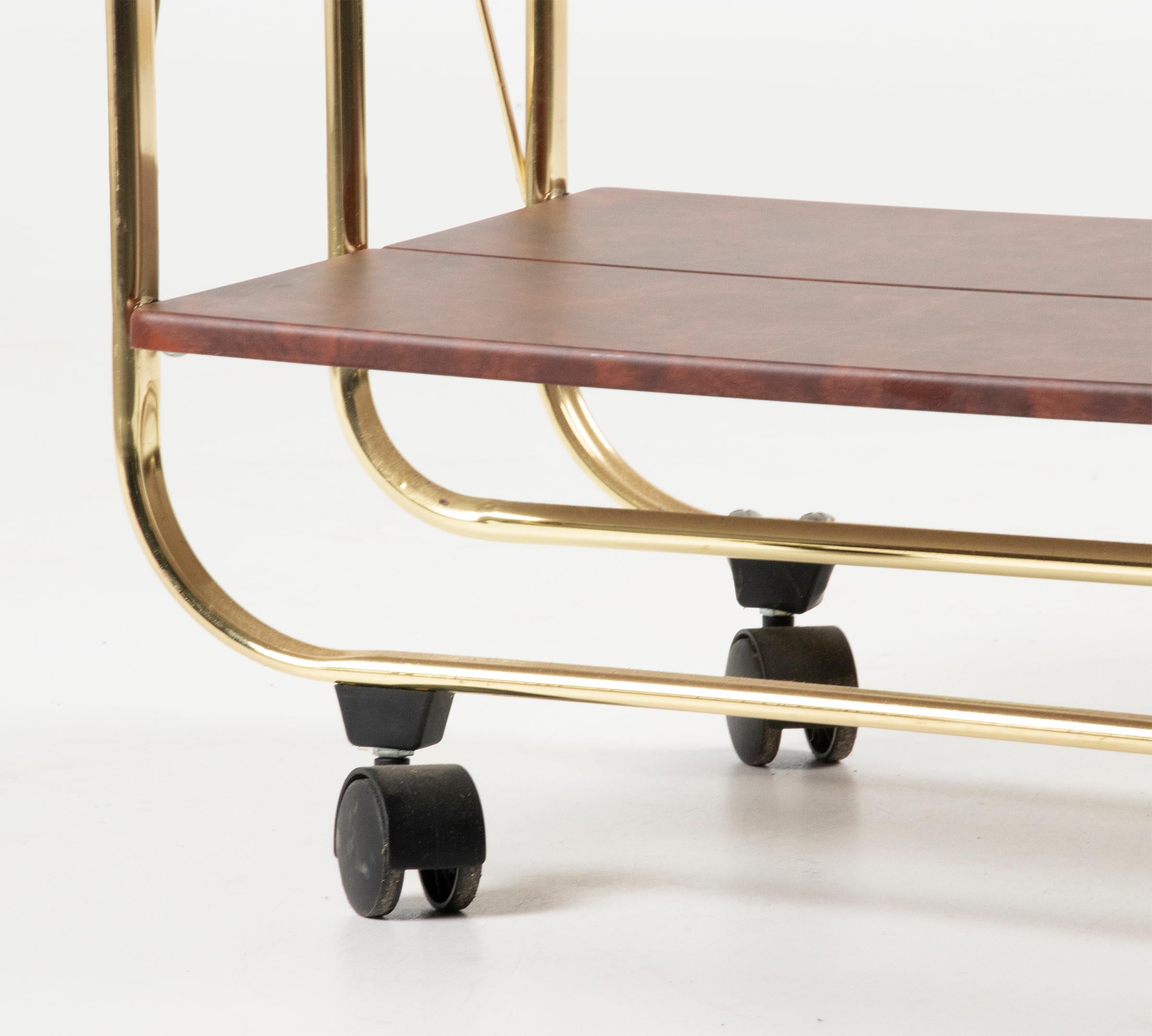 Brass Mid-Century Modern Hollywood Regency Foldable Serving Bar Cart / Trolley For Sale