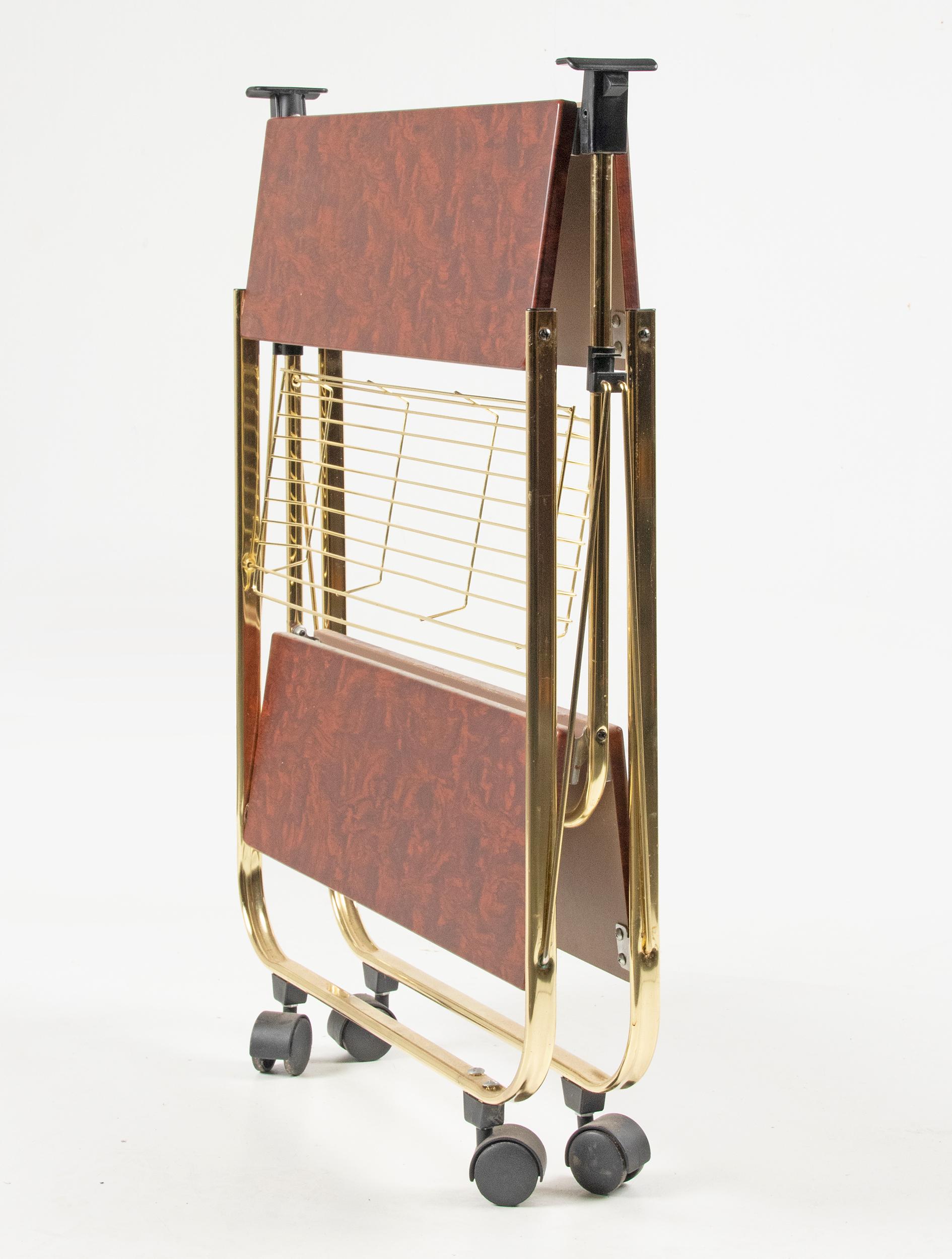 Mid-Century Modern Hollywood Regency Foldable Serving Bar Cart / Trolley For Sale 1