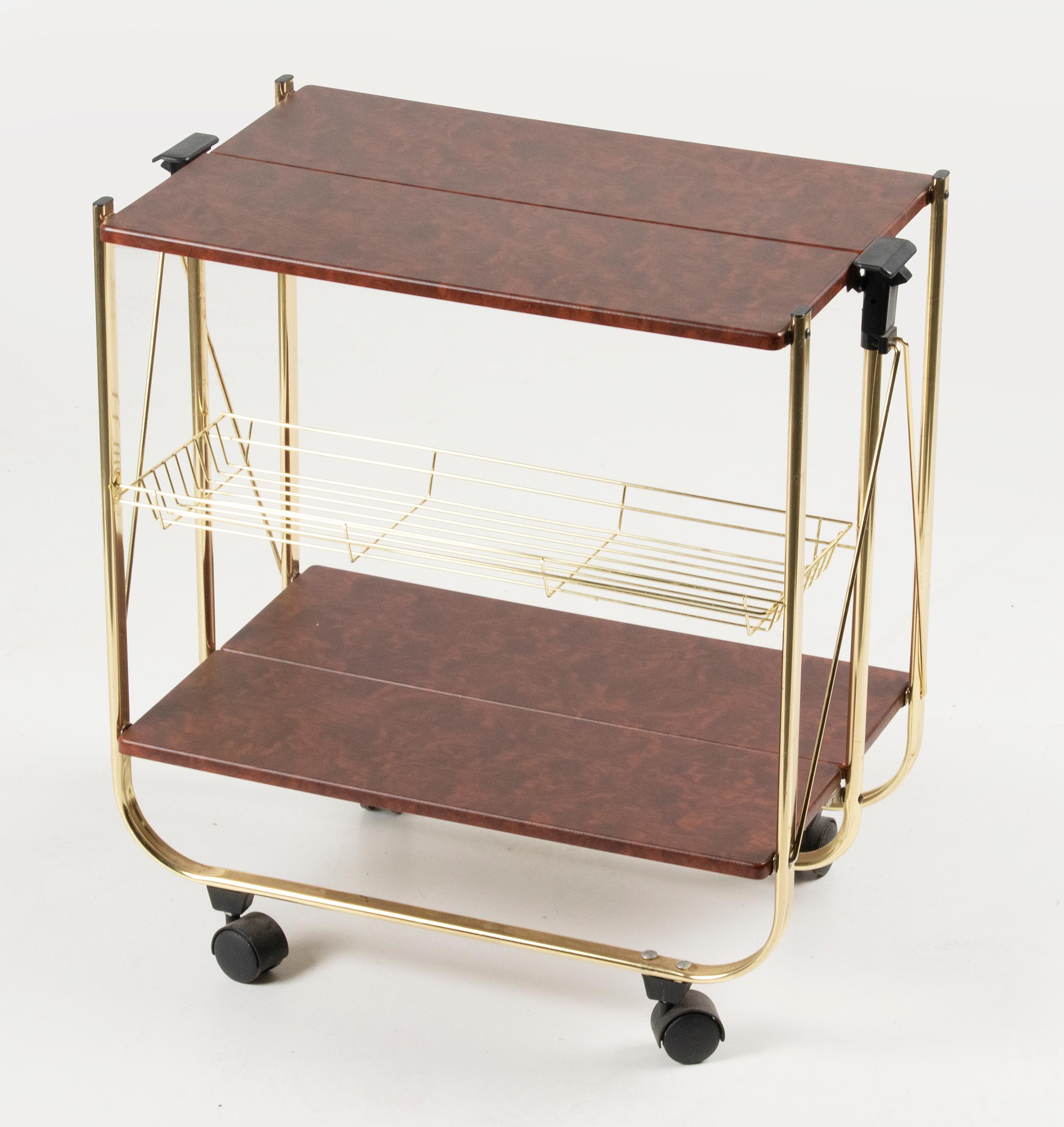 Mid-Century Modern Hollywood Regency Foldable Serving Bar Cart / Trolley For Sale 8