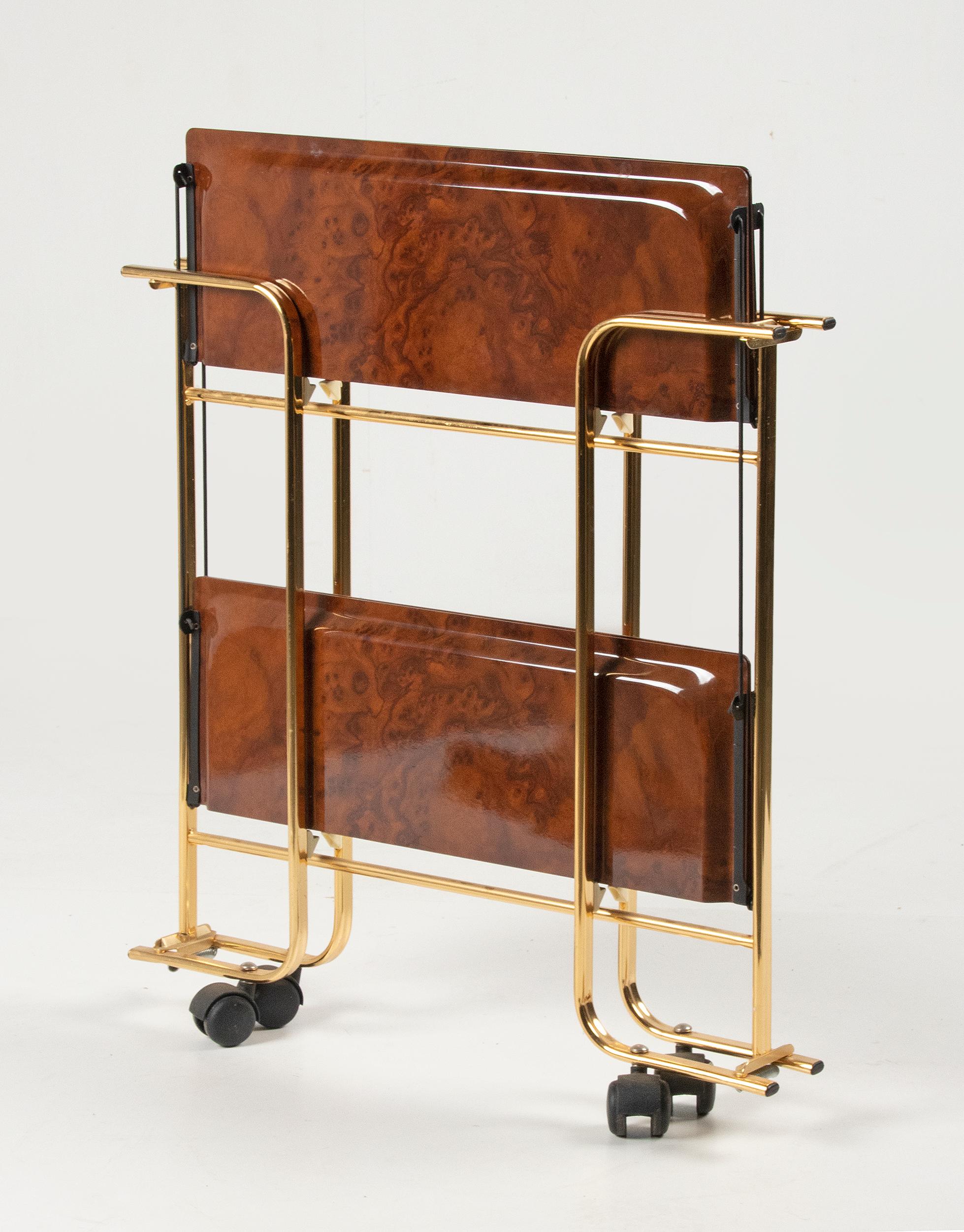 French Mid-Century Modern Hollywood Regency Foldable Serving Bar Cart / Trolley