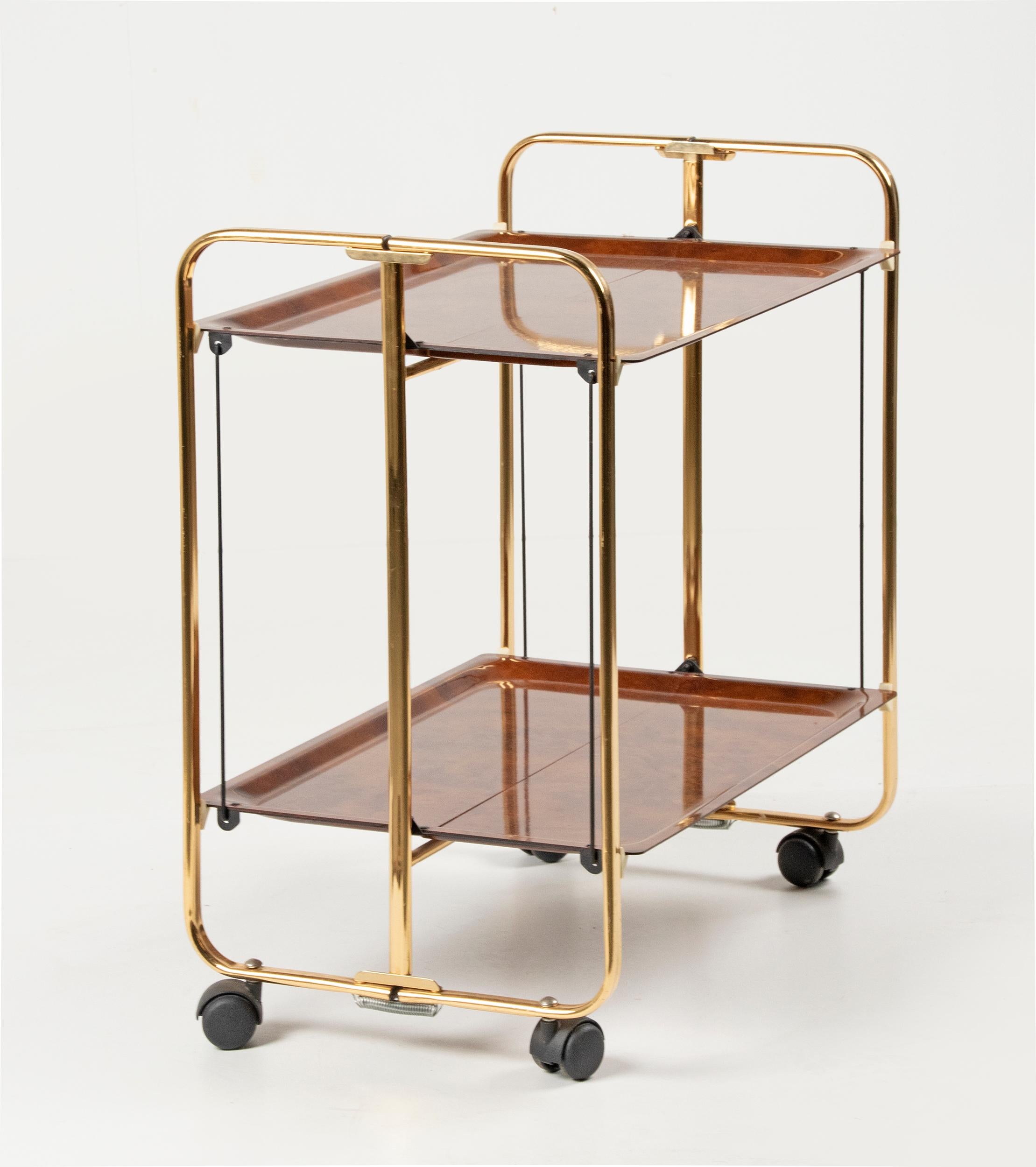 Mid-Century Modern Hollywood Regency Foldable Serving Bar Cart / Trolley In Good Condition In Casteren, Noord-Brabant